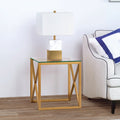 Dixon Geometric X Base Metal Glass Side Table In Golden Brass Finish