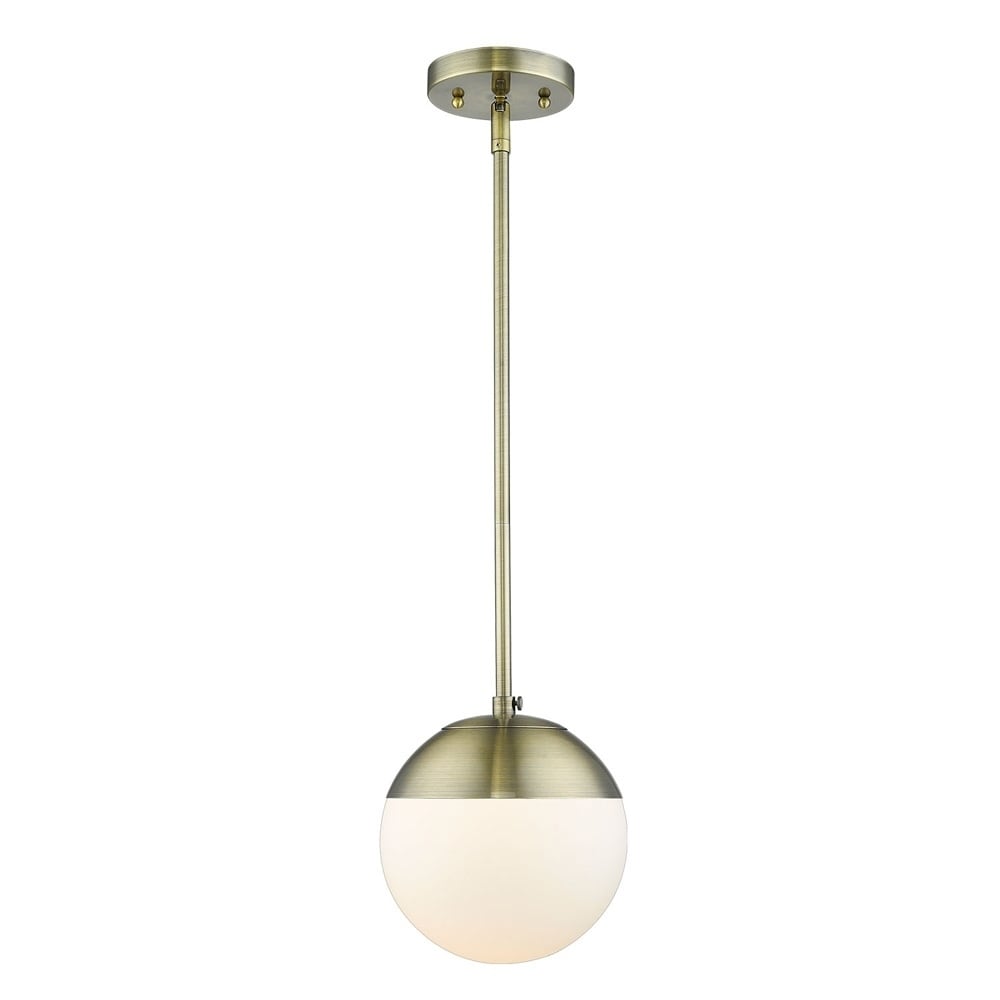 Dixon Mini Pendant In Aged Brass With Opal Glass And Aged Brass Cap