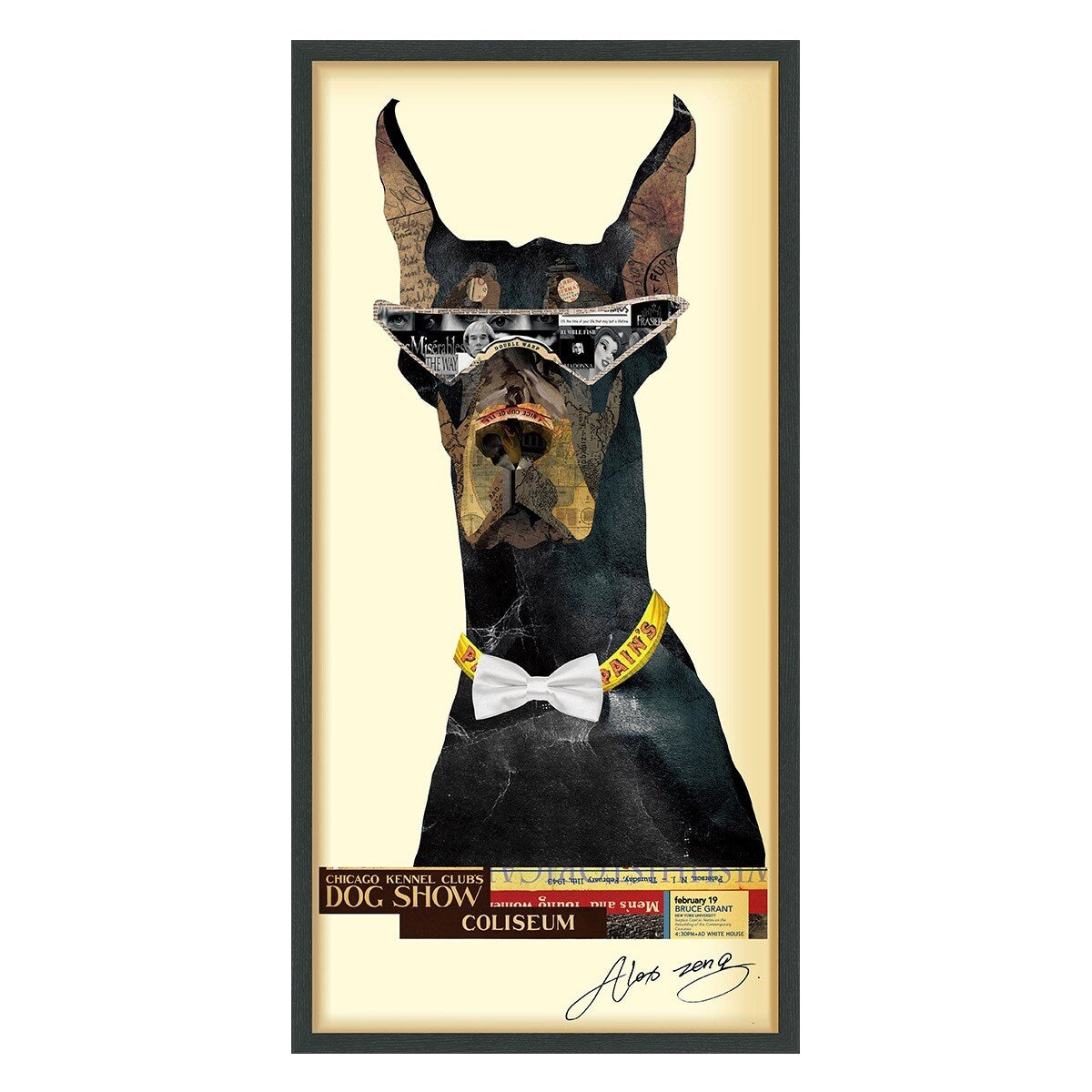 Empire Art Doberman Pinscher Hand Made Signed Art Collage By Ead Artists Co Op Under Tempered Glass In Black Frame