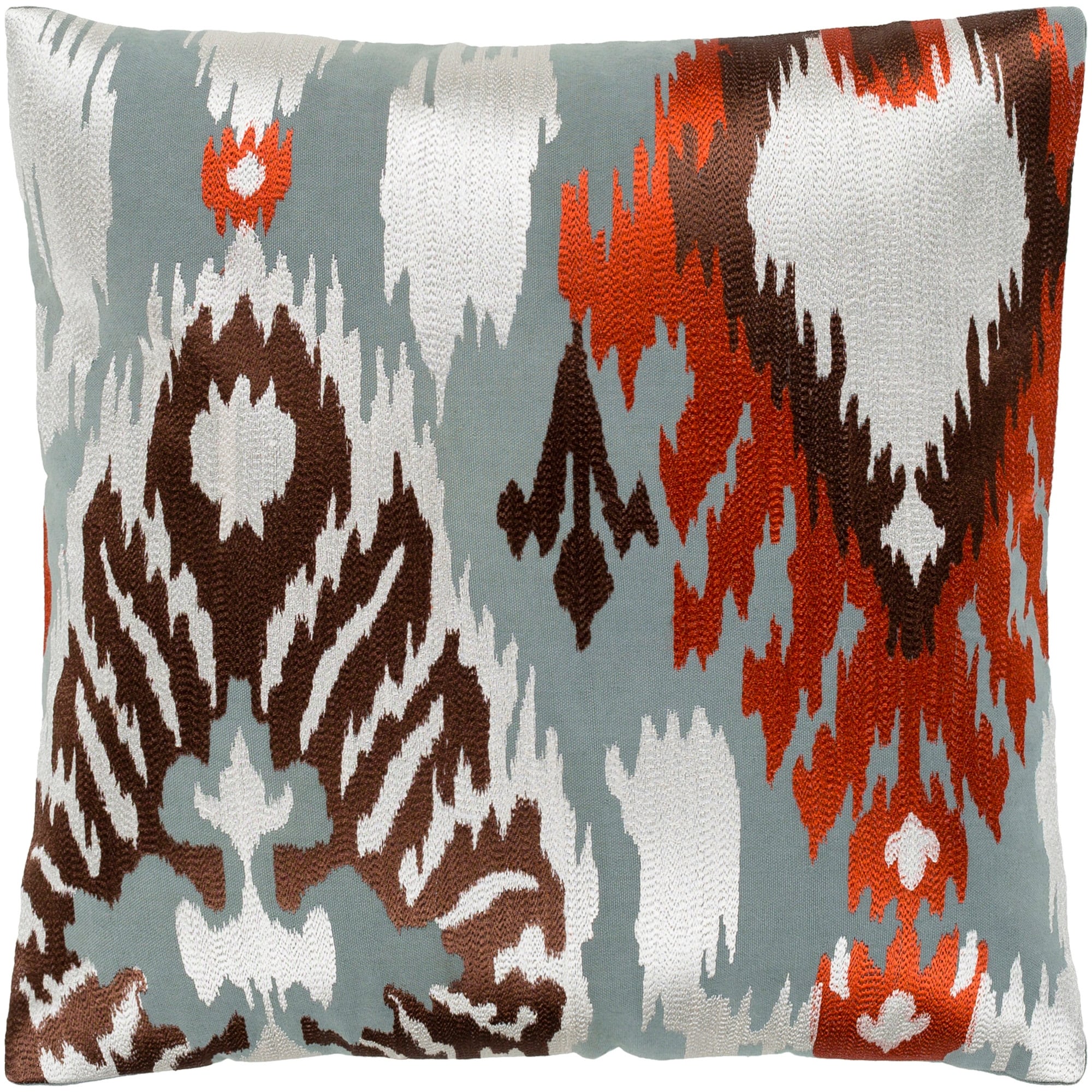 Dobra Rust Grey Embroidered Ikat Throw Pillow Cover 18 X 18