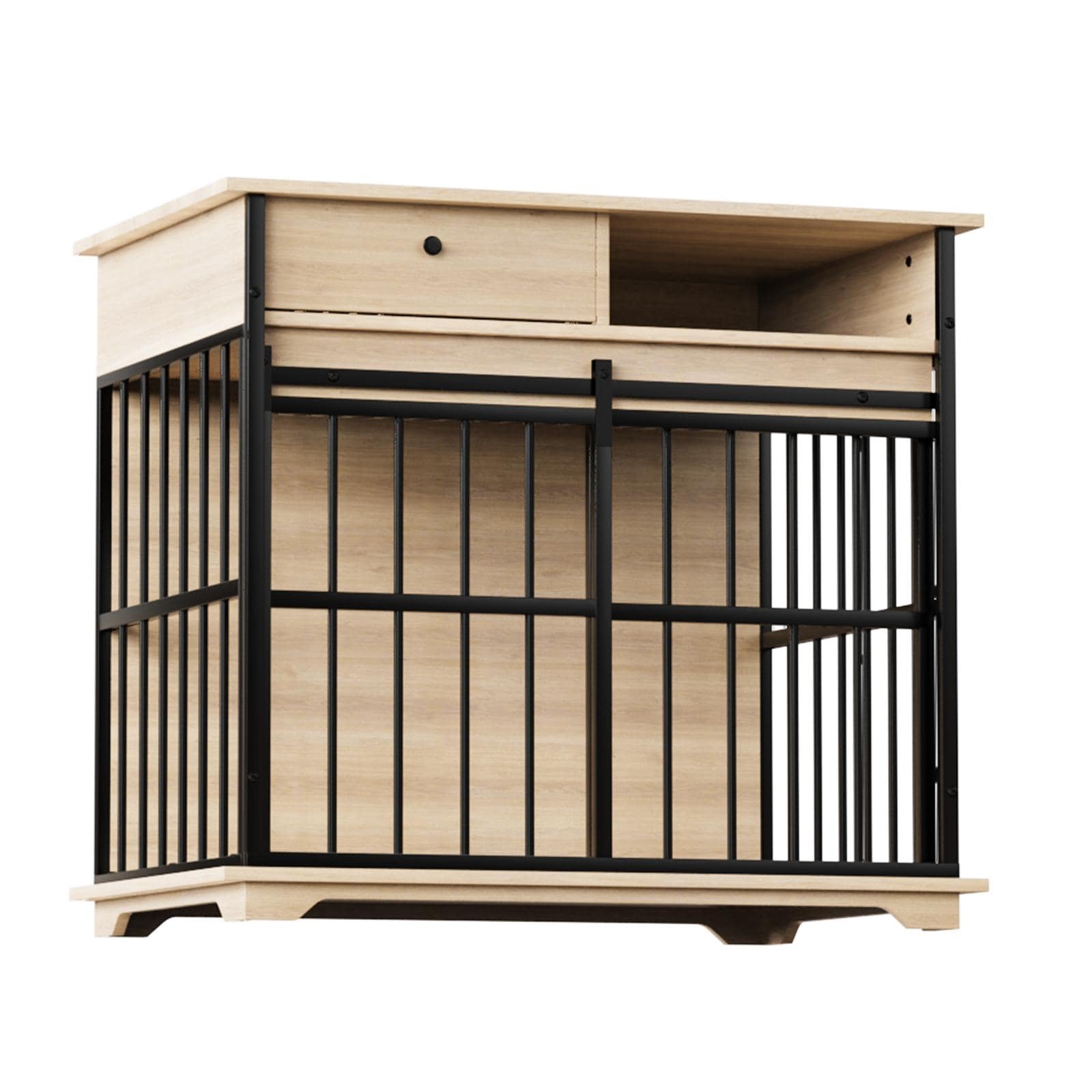 Dog Crate Furniture With Drawer Sliding Door Decorative Pet Kennel End Table For Medium Dogs Wooden Dog Crate With Tray