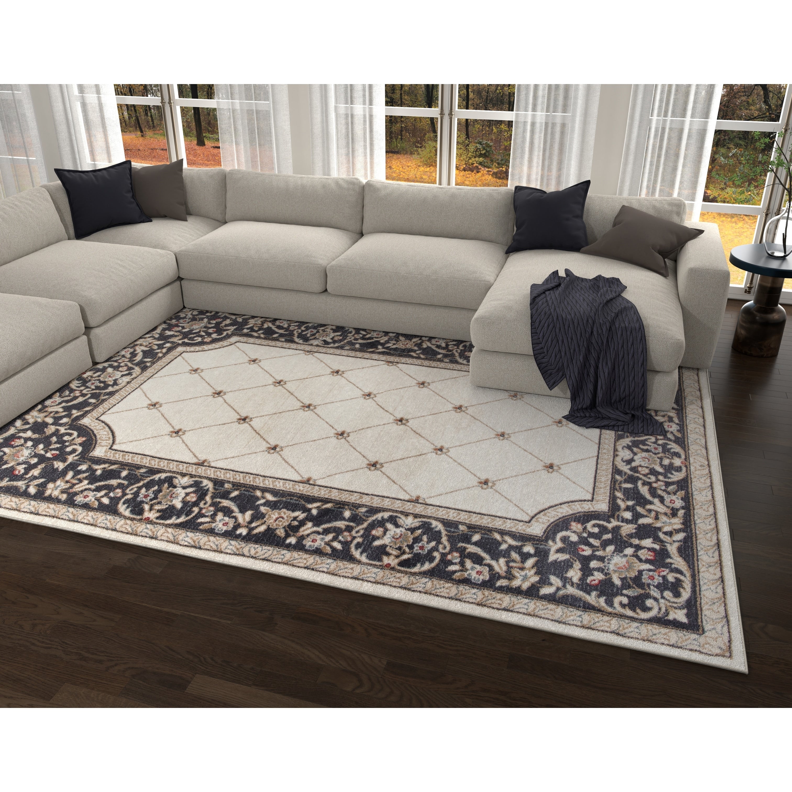 Domani Avon Ivory Grey Victorian Runner Rug