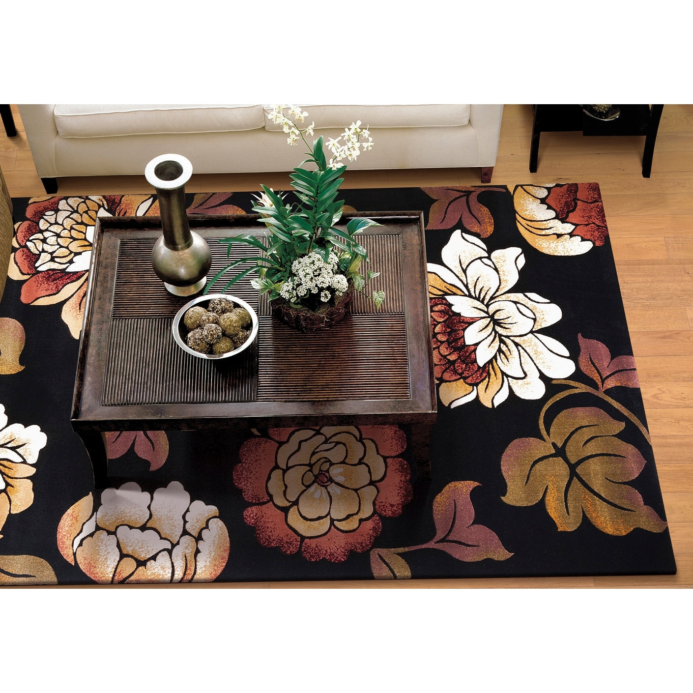 Kas Rugs Corinthian Black Bella Floral Area Rug 53 X 77