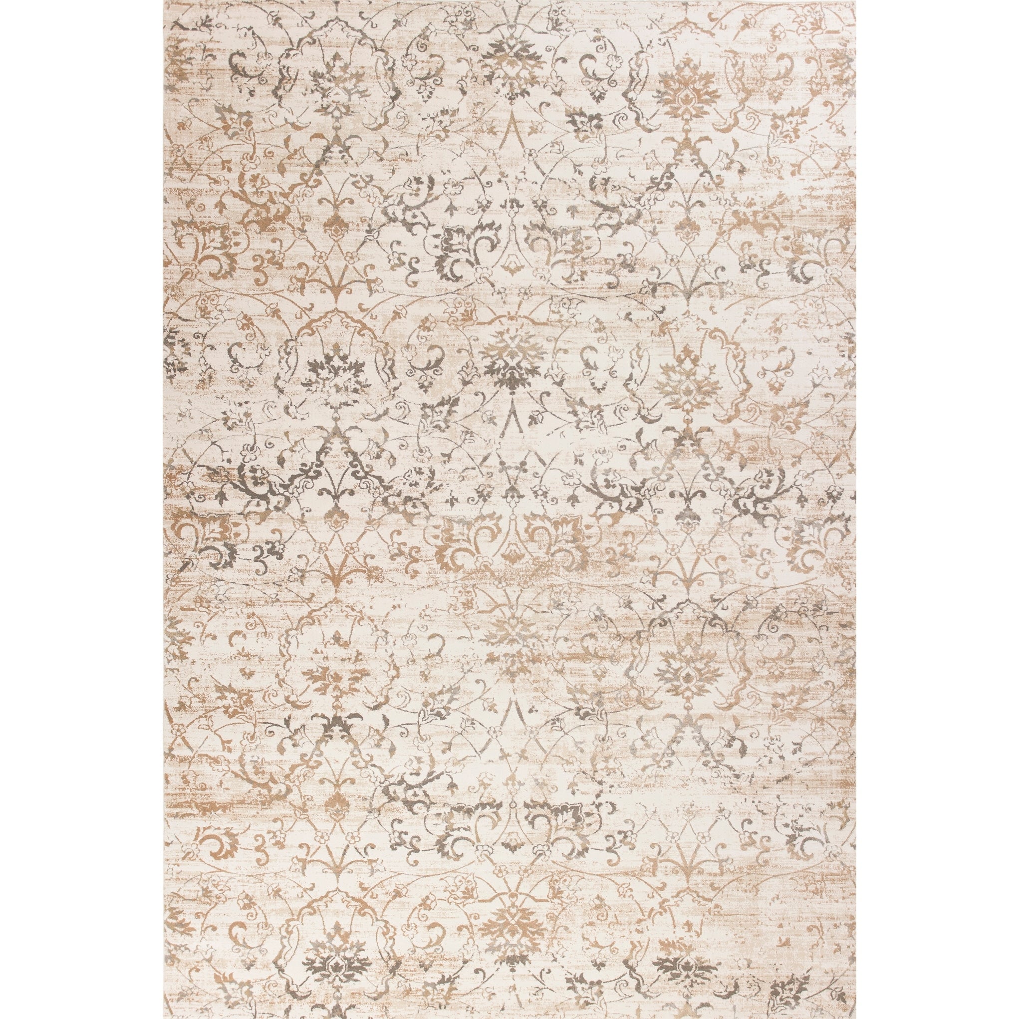 Domani Ekaterina Beige Distressed Floral Runner Rug