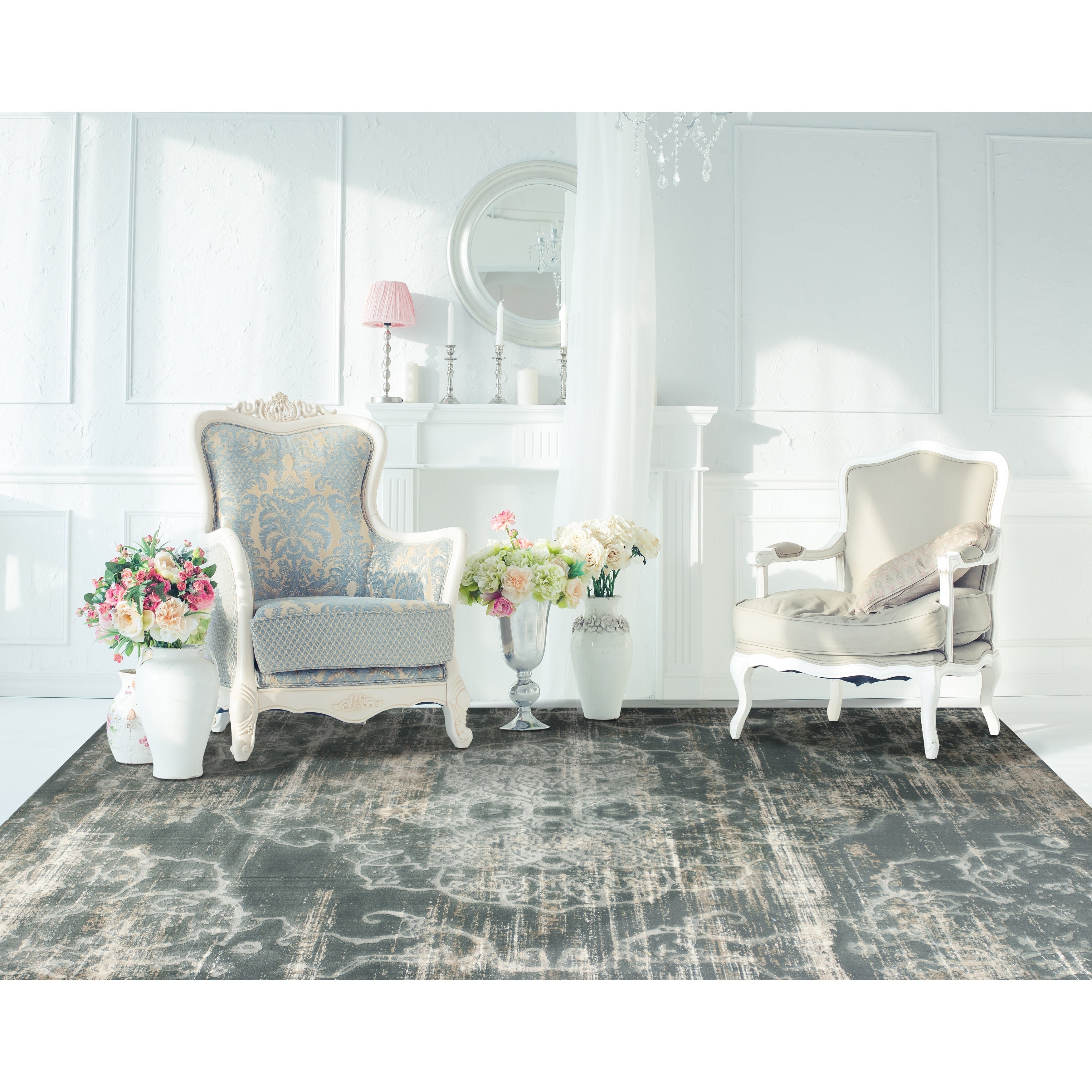 Domani Ekaterina Distressed Slate Traditional Medallion Runner Rug