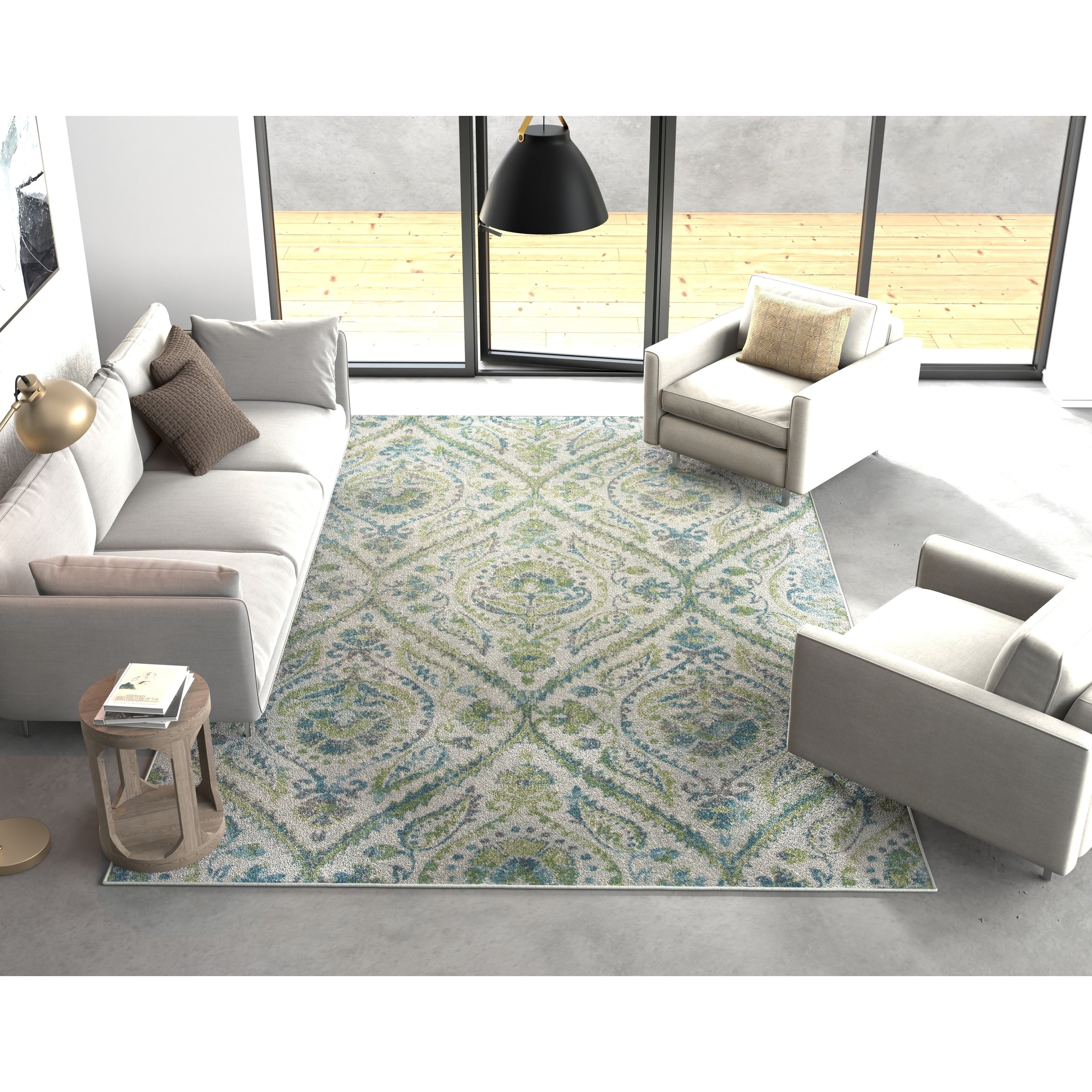 Domani Kai Ivory Teal Traditional Medallion Area Rug