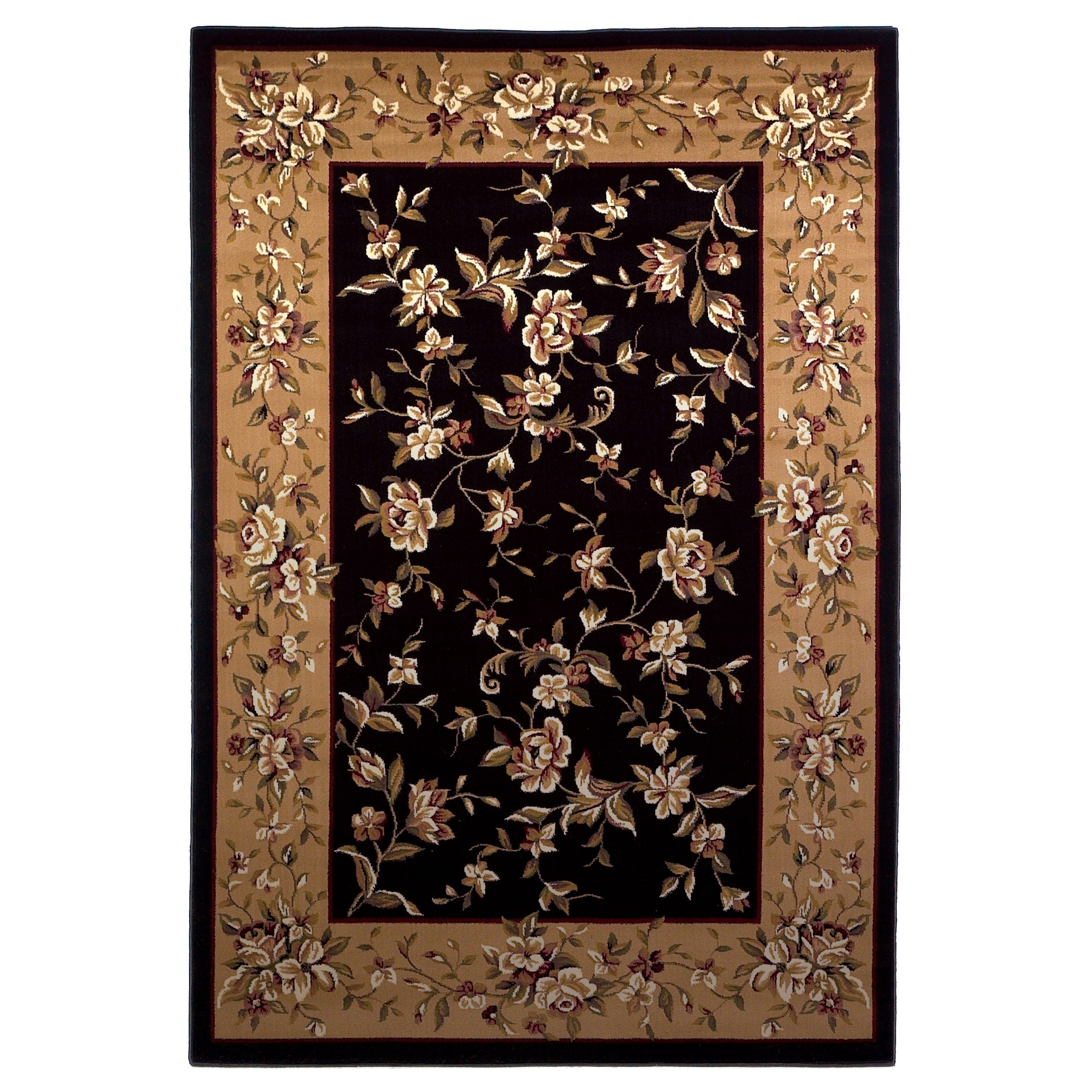 Domani Lexington Black Beige Traditional Floral Area Rug