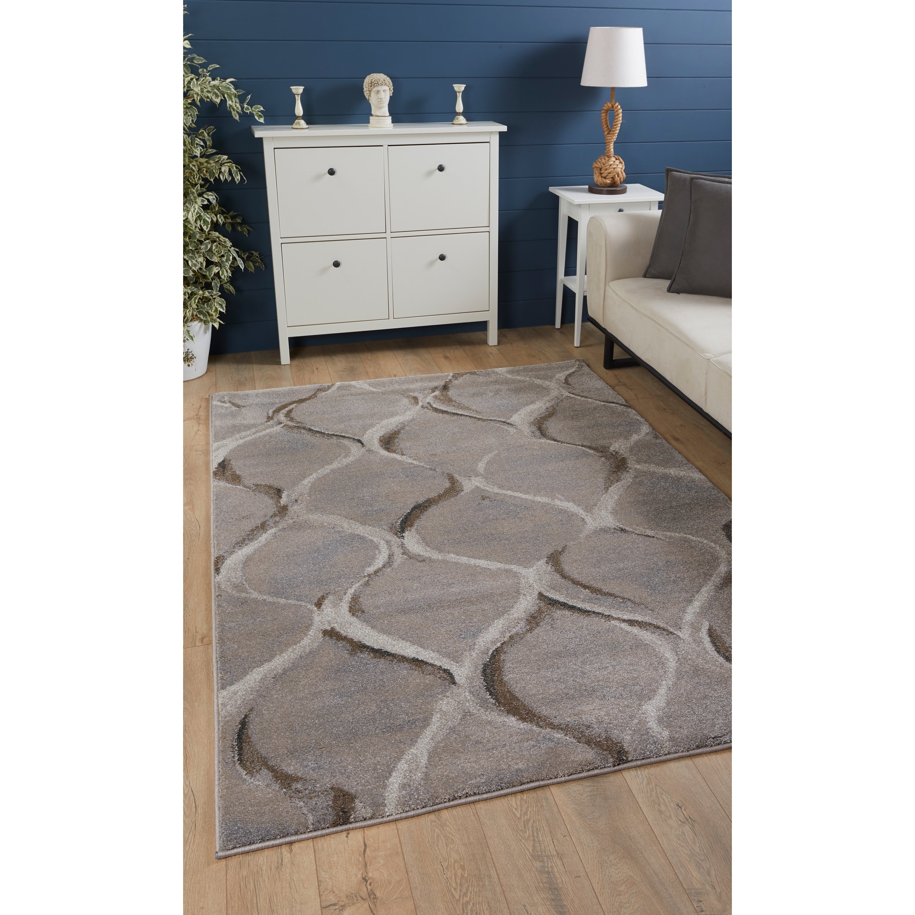 Domani Scene Transitional Charcoal Wave Area Rug