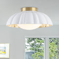 Dome Milky White Shade Flush Mount Ceiling Light With Gold Foil Interior Dia.13.58 In