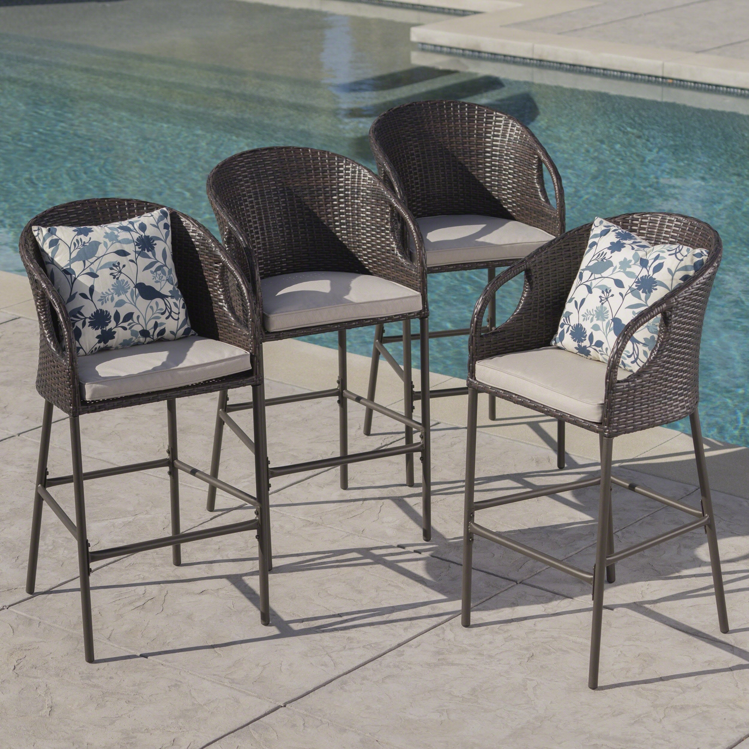 Dominica Outdoor Wicker Barstool With Cushions Set Of 4 By Christopher Knight Home