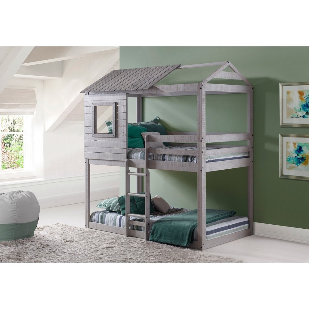 Donco Kids Loft Style Light Grey Twin Over Twin Bunk Bed