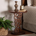 Donna Nightstand With Pedestal Base Mahogany Wood Bedside Side Table With Round Tabletop