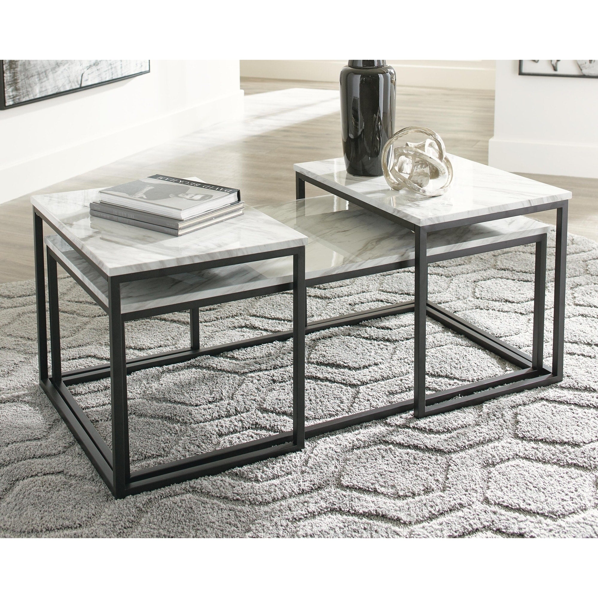 Donnesta Contemporary Gray Black 3 Piece Occasional Table Set 46 W X 22 D X 16 H