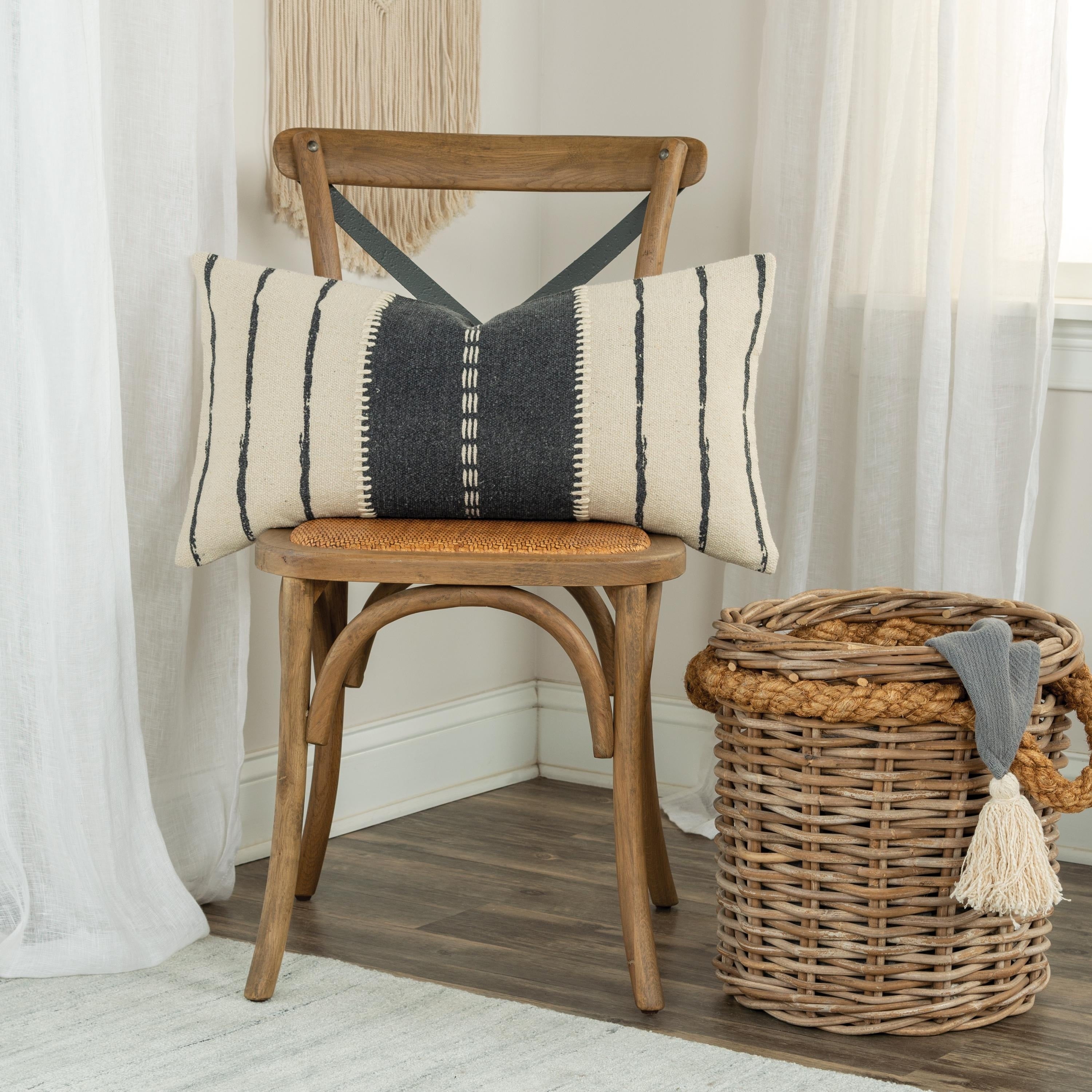 Donny Osmond By Rizzy Home Charcoal And Ivory Stripe 14 X26 Throw Pillow