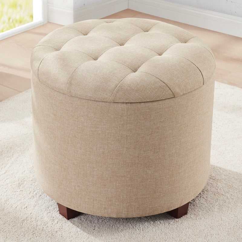 Donovan Round Tufted Velvet Storage Ottoman Foot Rest Stool Seat With Removable Lid