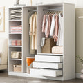 Doorless Wooden Storage Wardrobe With Drawers White Clothing Storage Cabinet Organizer With Open Shelves