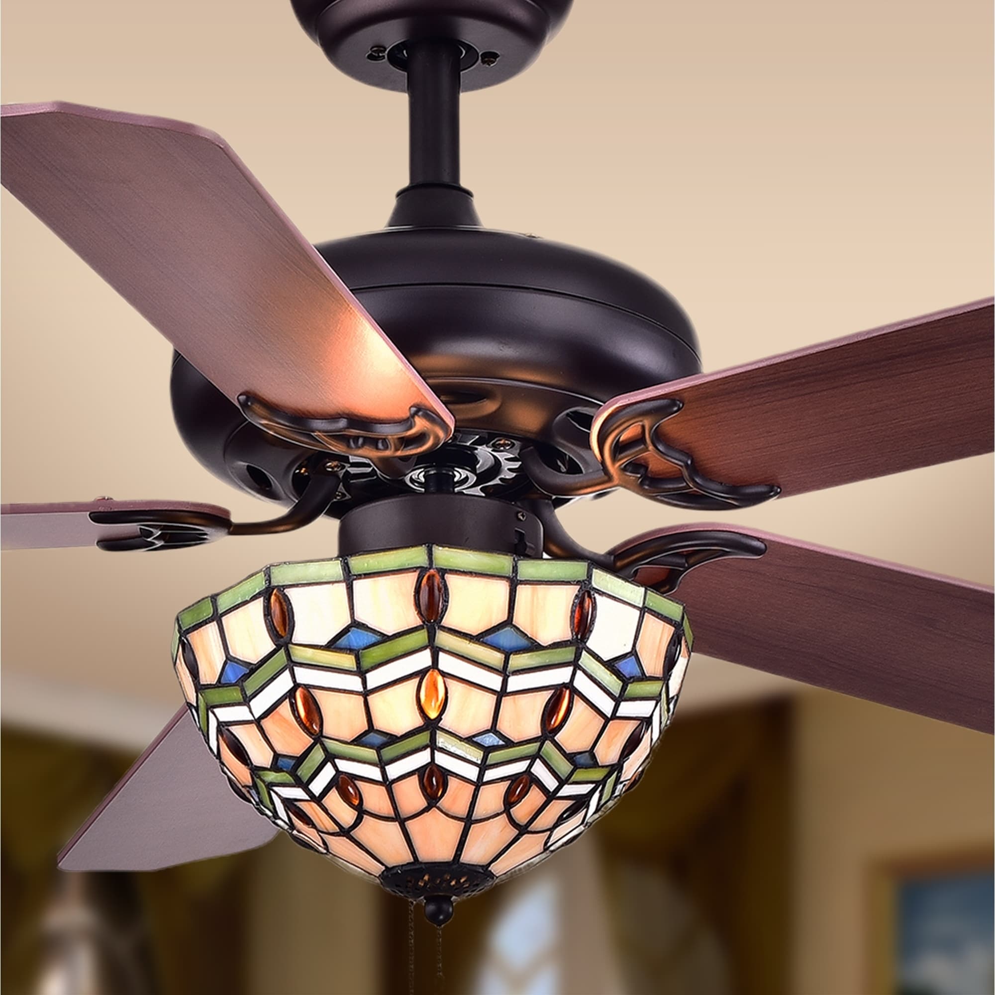 Doretta Tiffany Bowl 3 Light 5 Blade 42 Inch Ceiling Fan