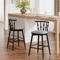 Doria Indoor Wooden Bar Stools With Gray Upholstery And Black Finish Set Of 2