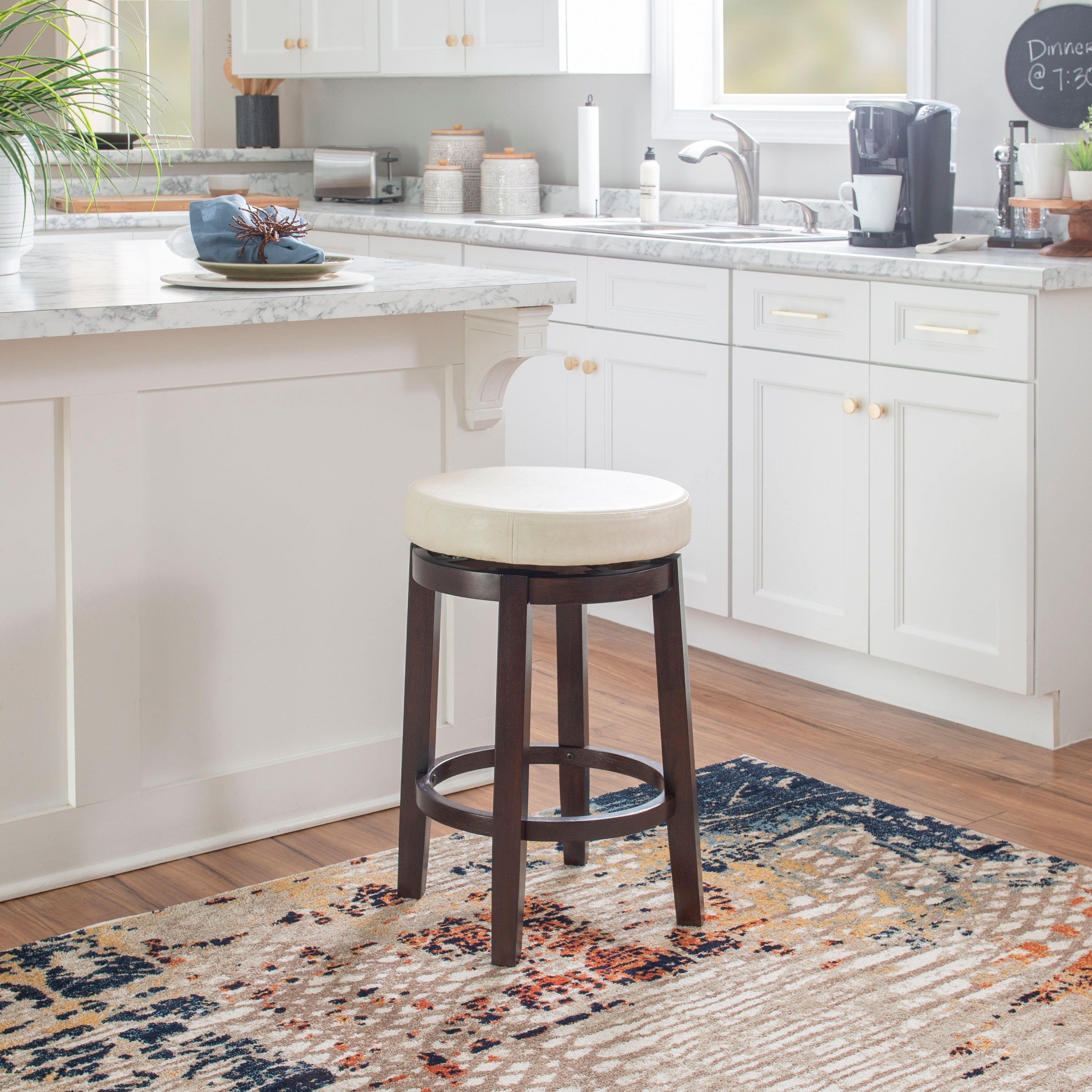 Linon Dorothy Backless Counter Stool Rice Swivel Seat