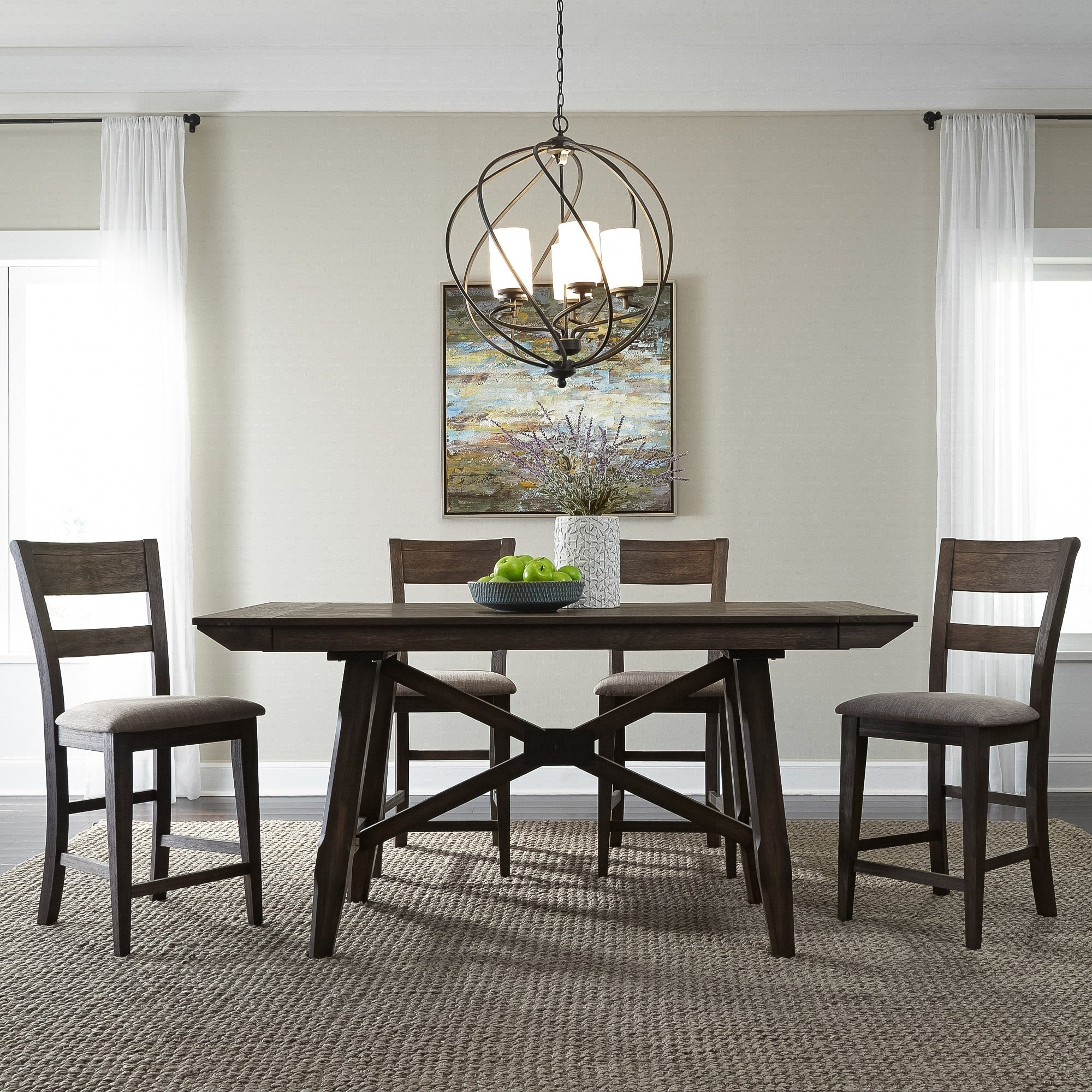 Double Bridge Dark Chestnut 5 Piece Splat Back Gathering Dinette Set