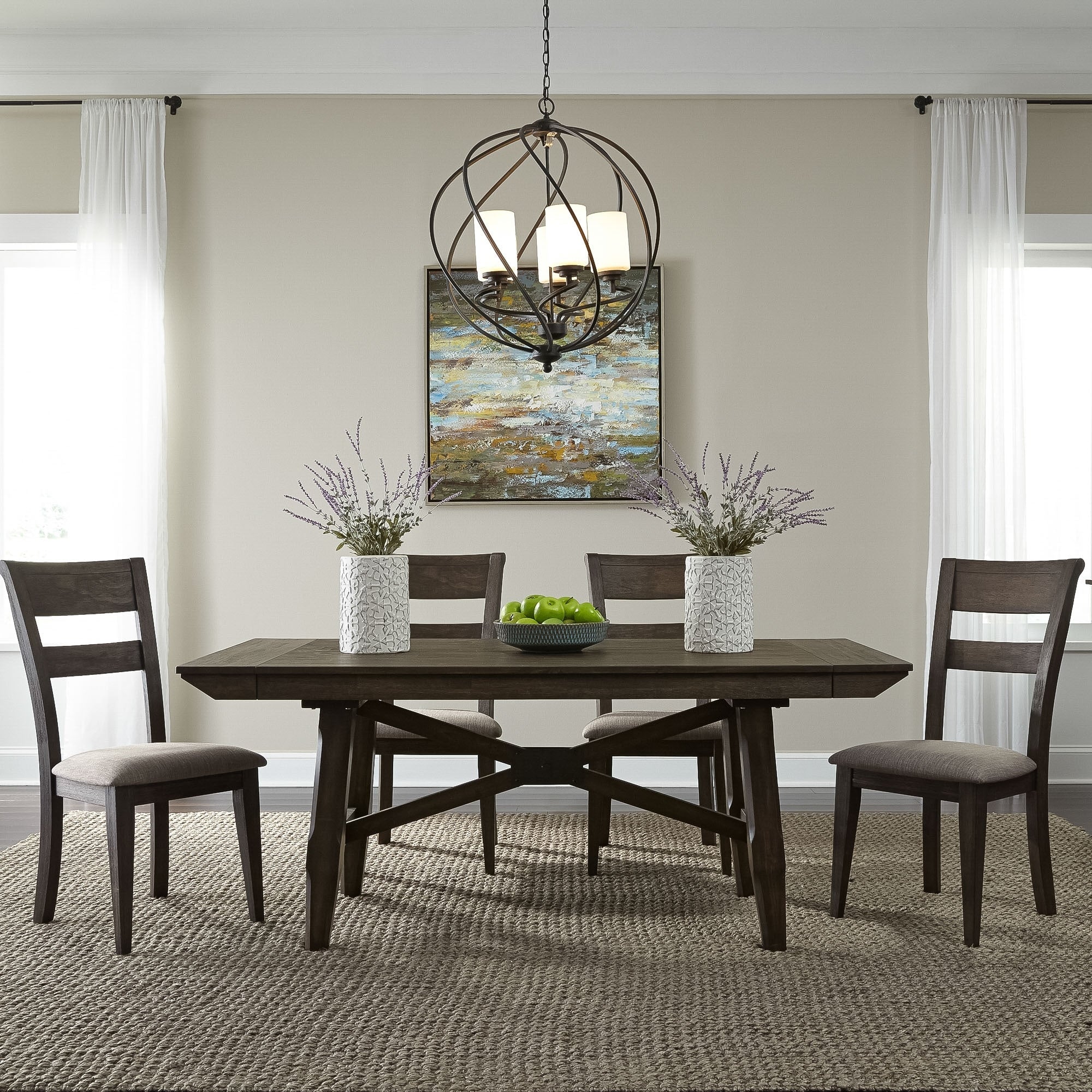 Double Bridge Dark Chestnut 5 Piece Splat Back Trestle Dinette Set