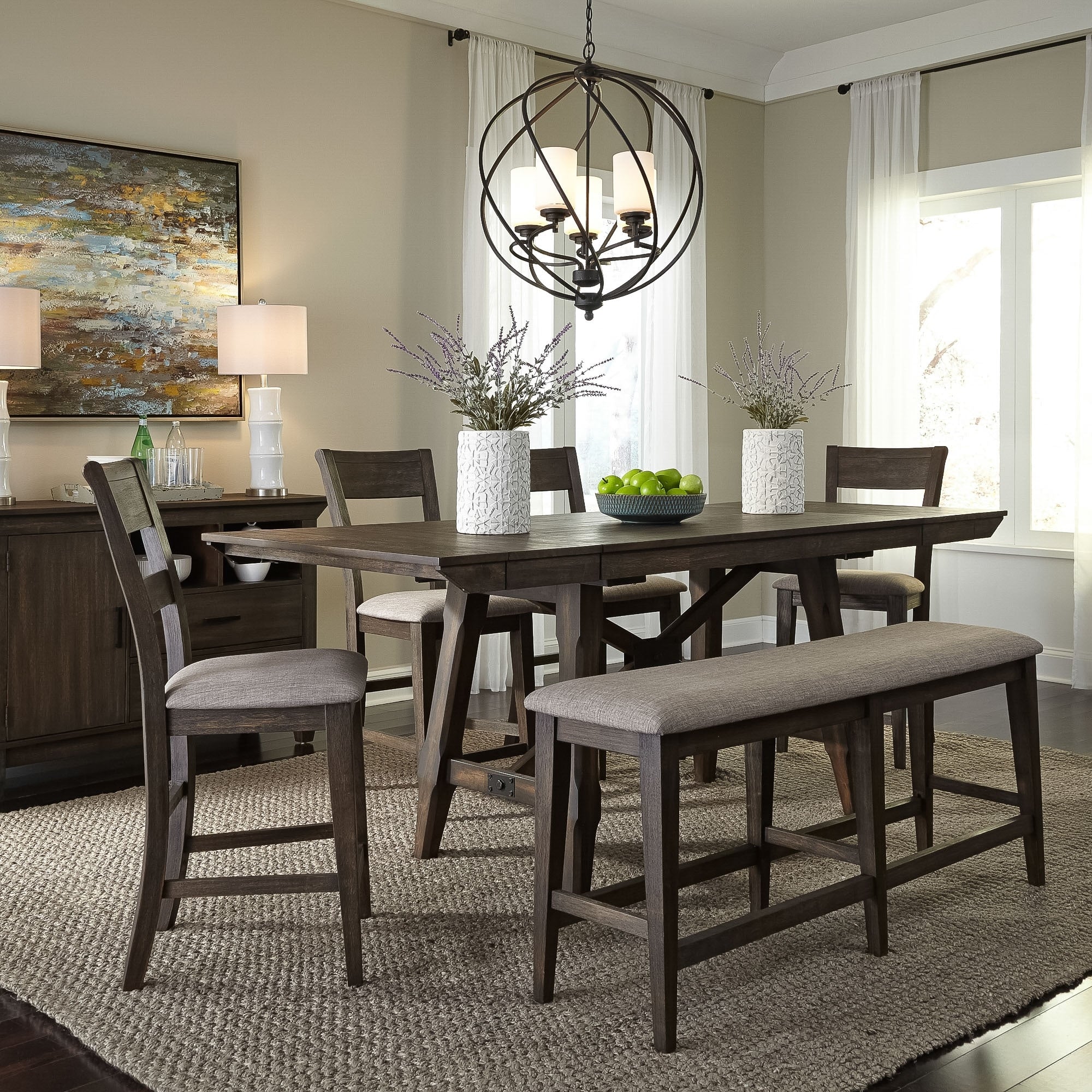 Double Bridge Dark Chestnut 6 Piece Splat Back Gathering Dinette Set