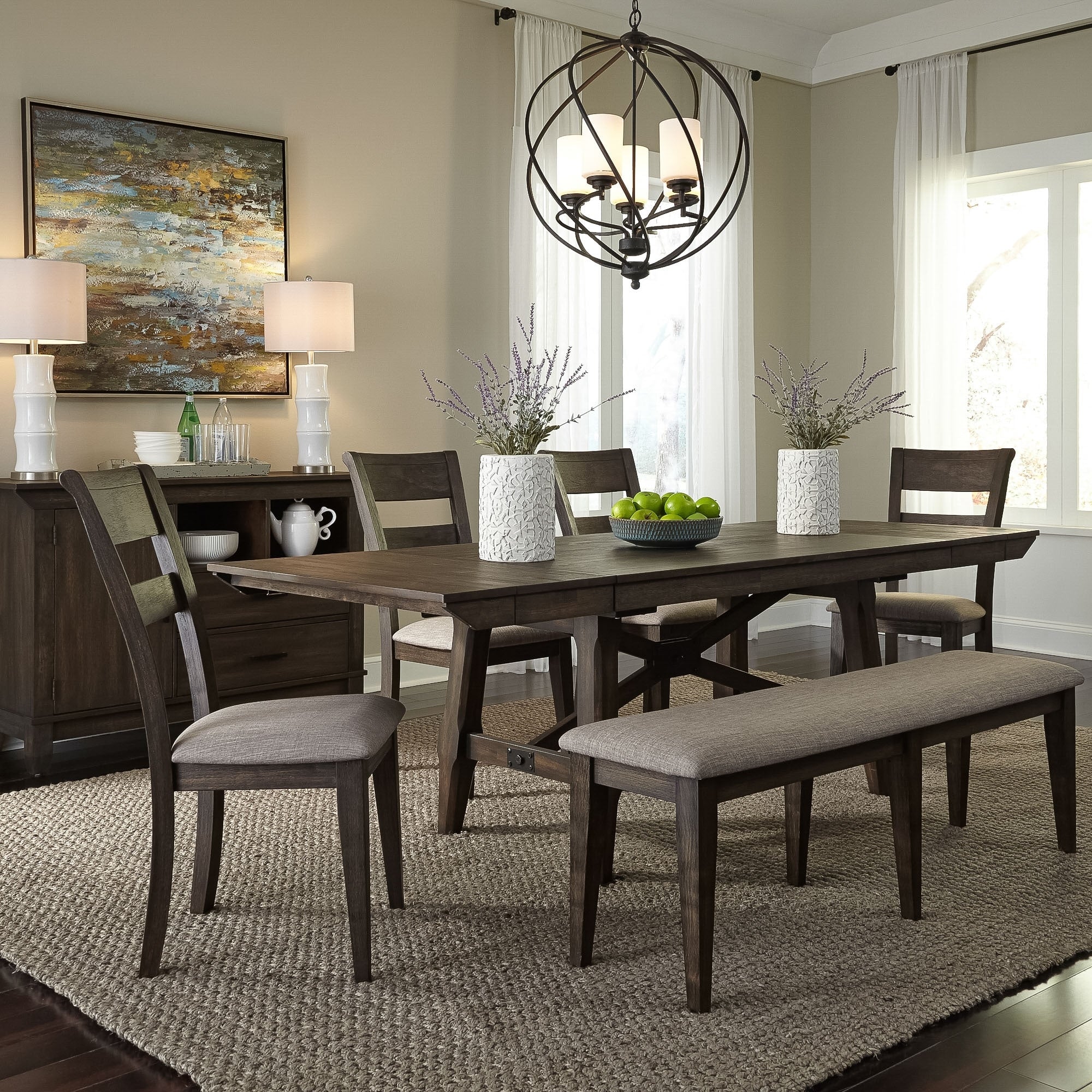 Double Bridge Dark Chestnut 6 Piece Splat Back Trestle Dinette Set