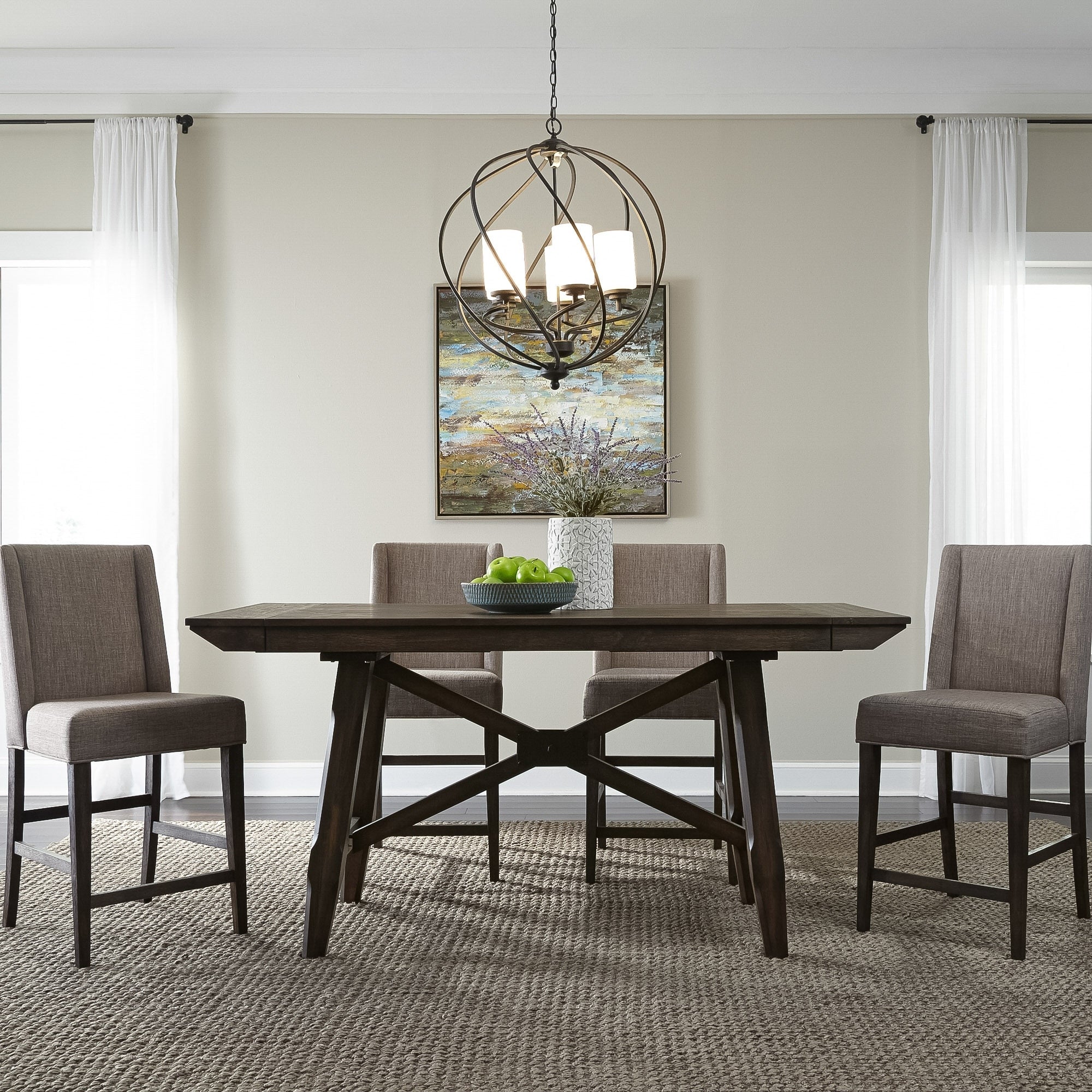 Double Bridge Dark Chestnut And Grey 5 Piece Upholstered Gathering Dinette Set