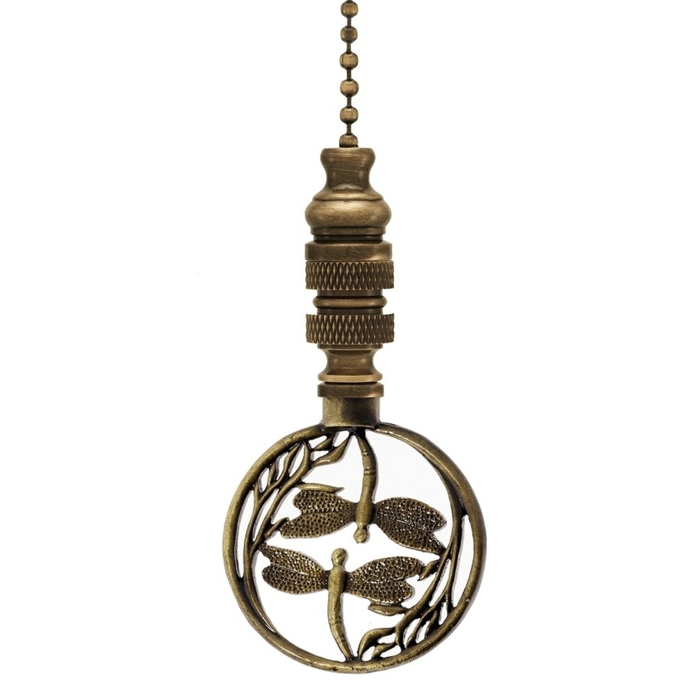 Double Dragonfly Ceiling Fan Pull Antique Brass 2.8 H