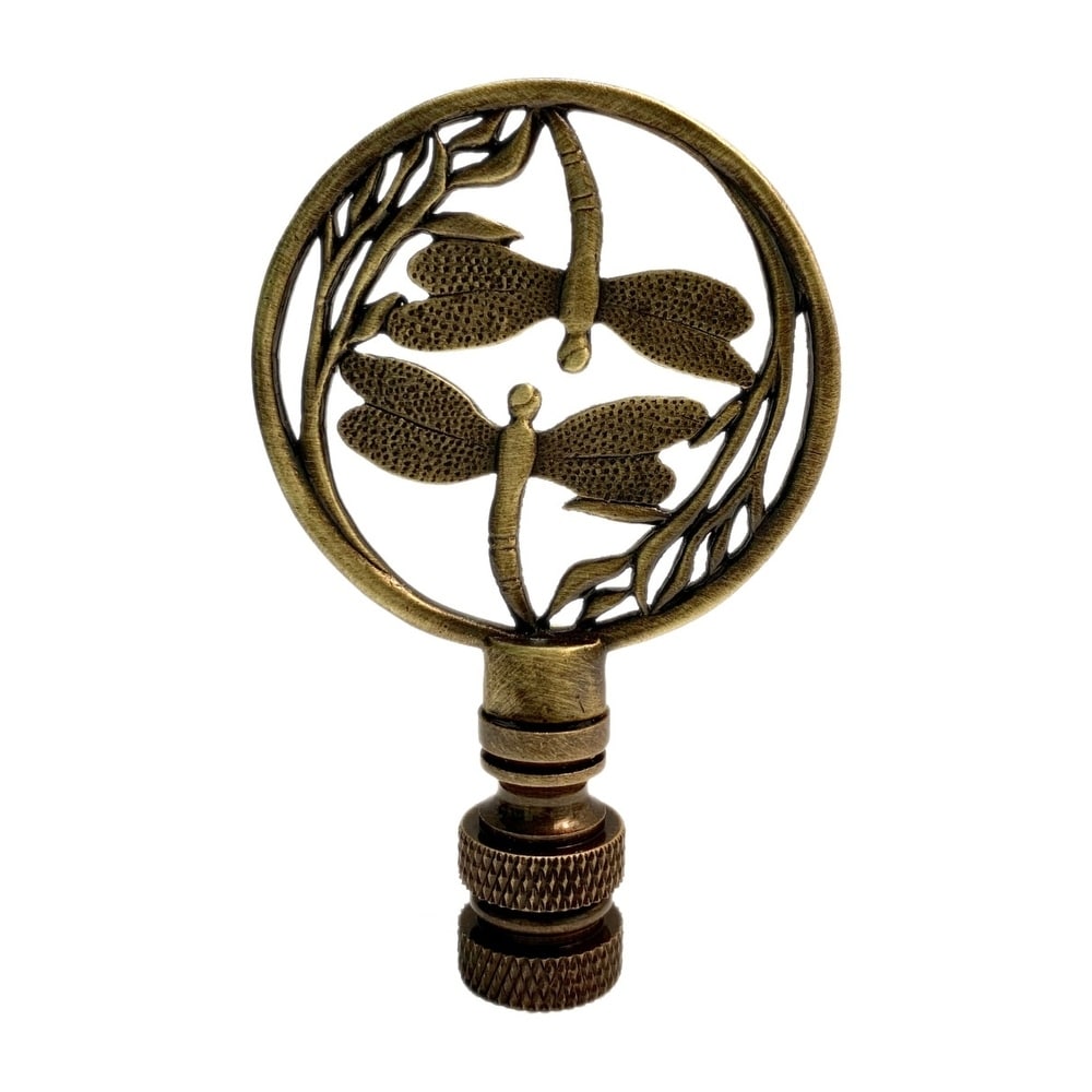 Double Dragonfly Lamp Finial Antique Brass 2.8 H