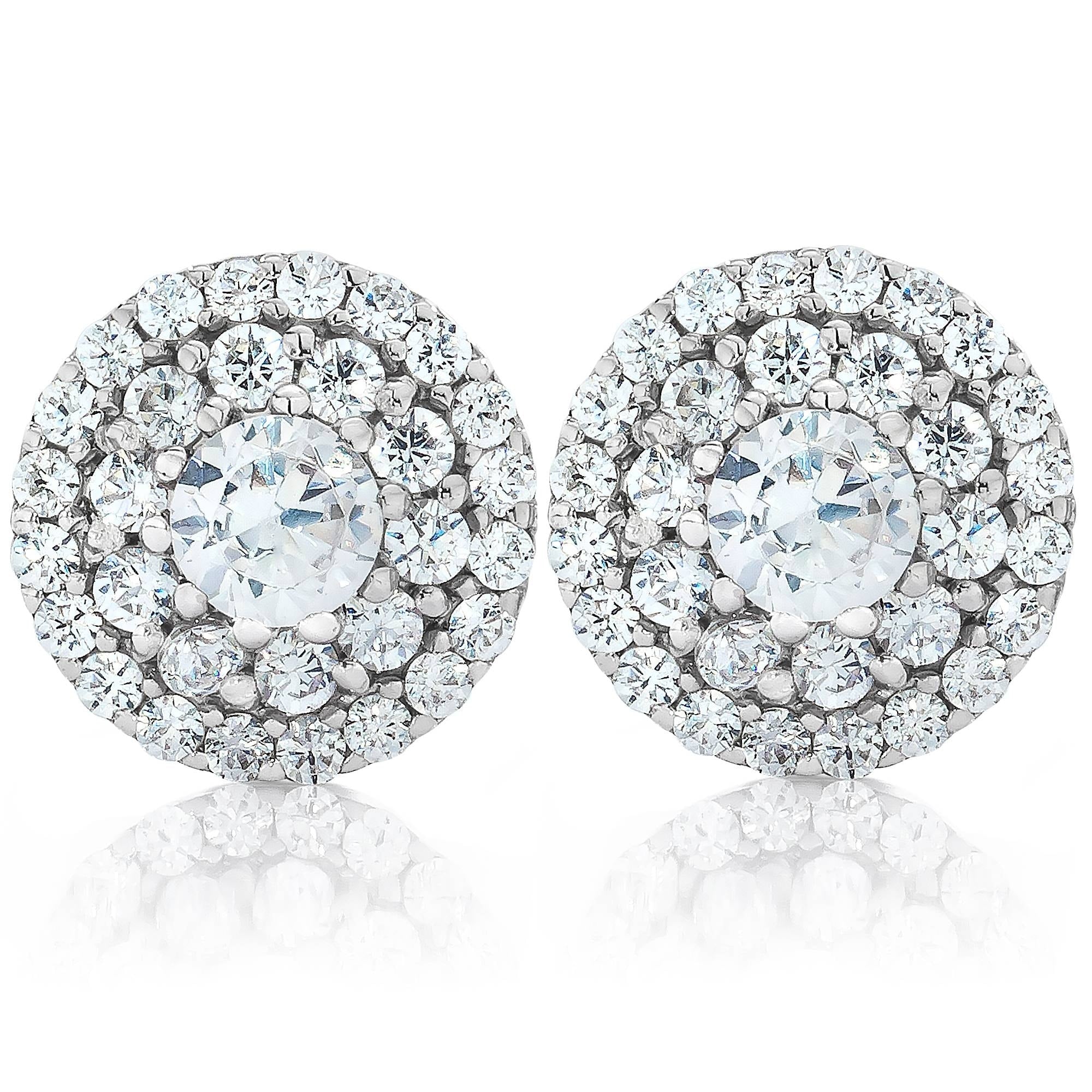 Double Halo Diamond Screw Back Studs 1 2 Carat Tw 14K White Gold