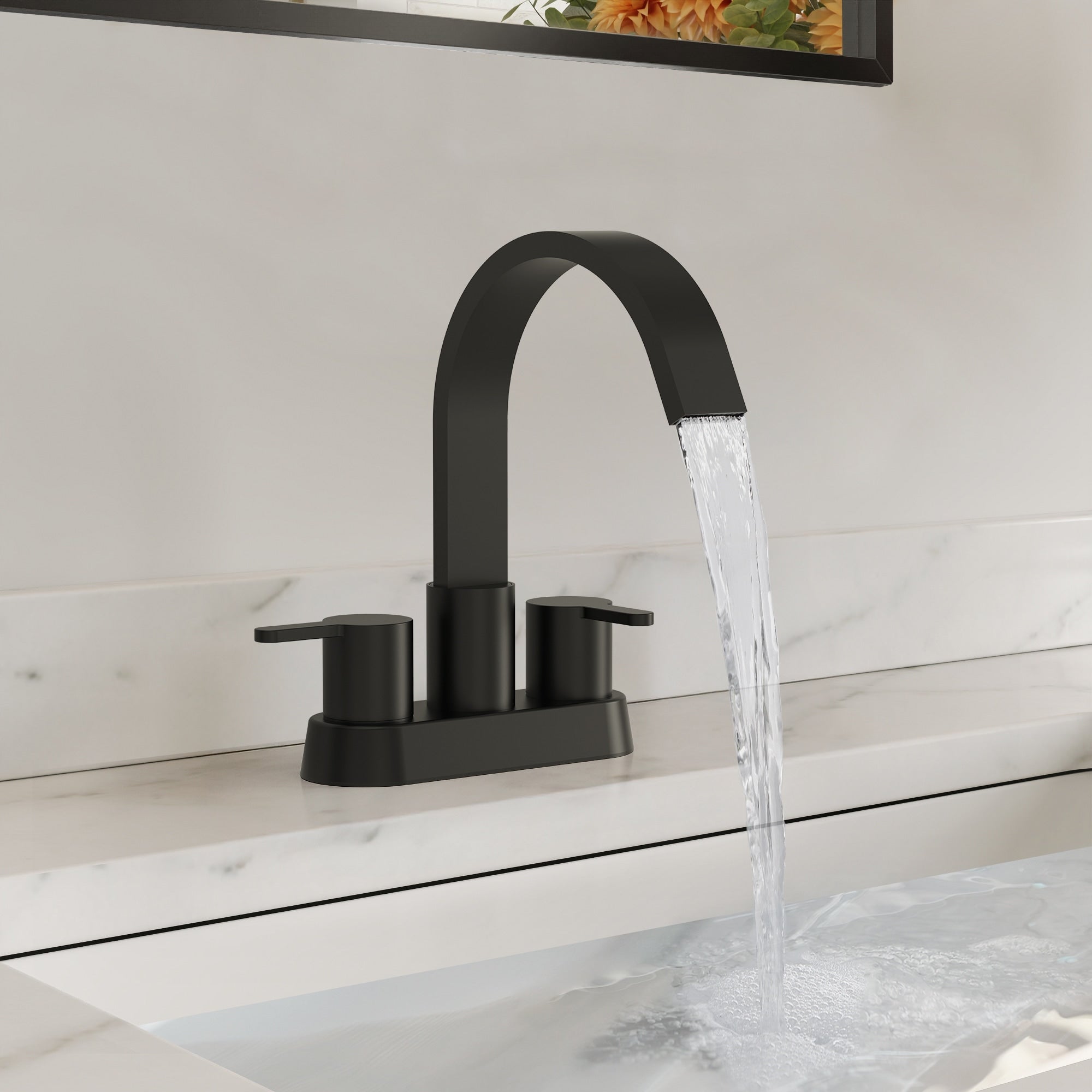 Double Handles 4 Inche Centerset Bathroom Sink Faucet