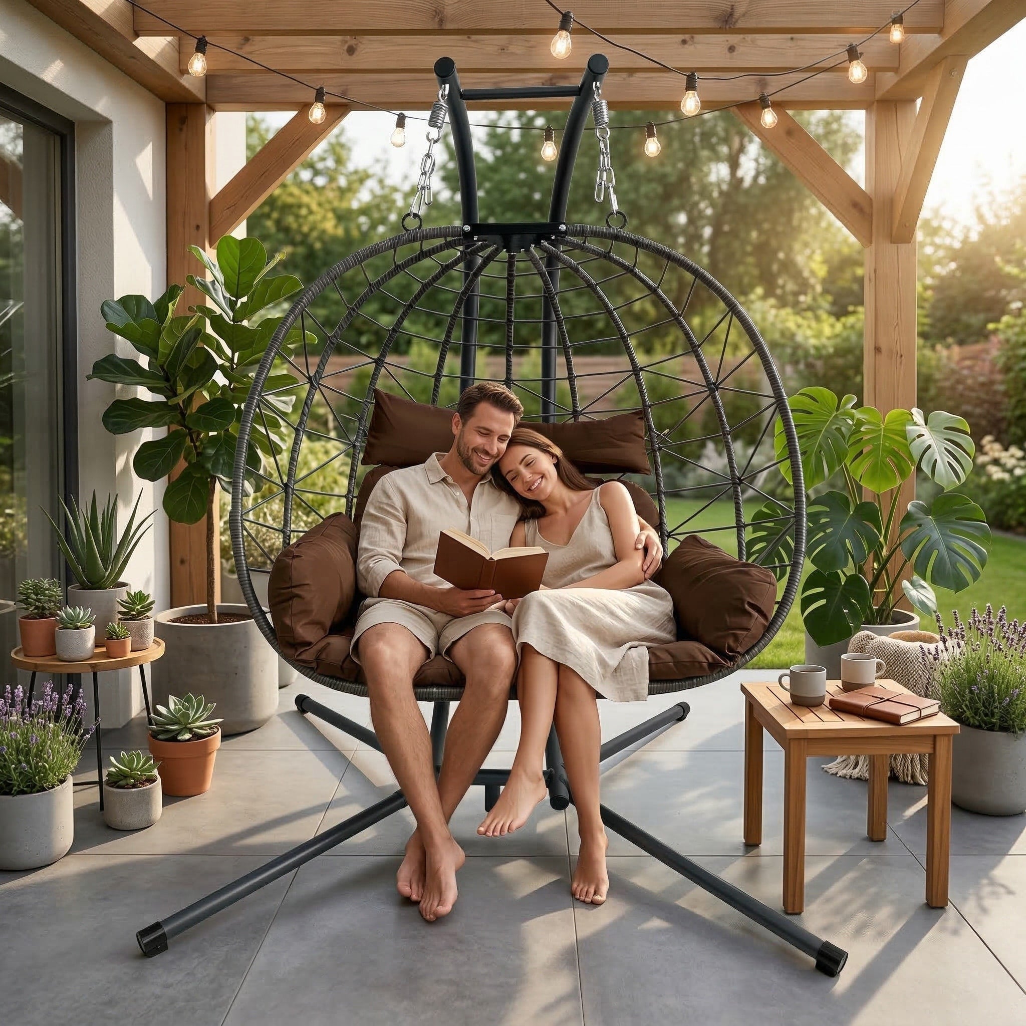 Double Hanging Egg Chair Wth Stand With Cushion Loveseat N A