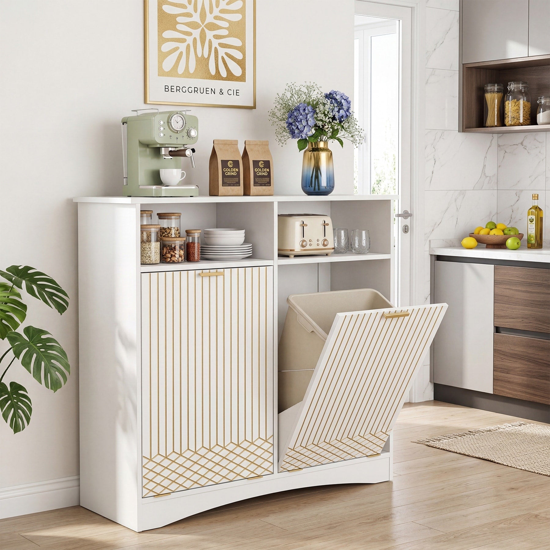 Double Hidden Tilt Out Trash Bin Storage Laundry Cabinet For Kitchen