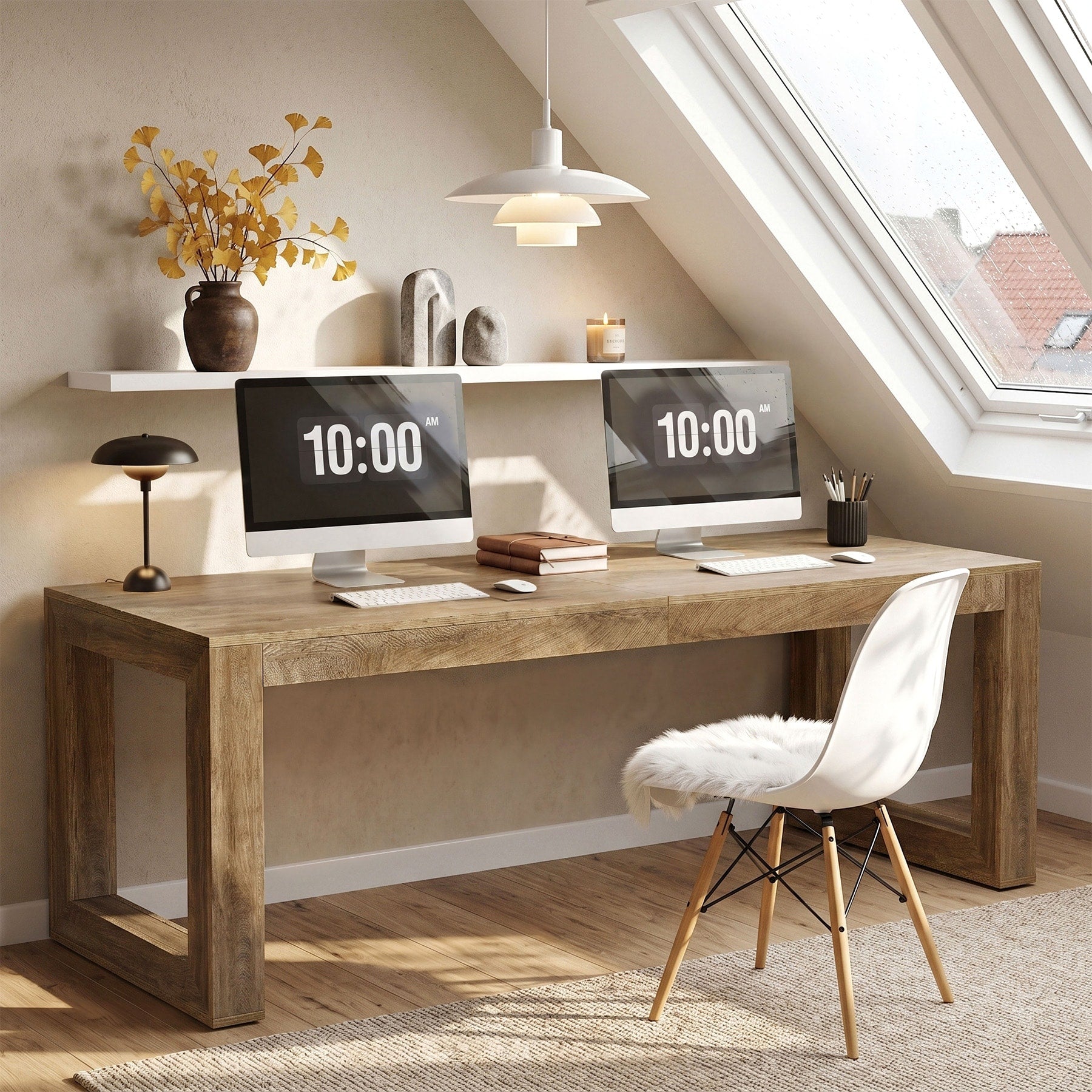 Double Home Office Desks 78.7 Two Person Computer Writing Table