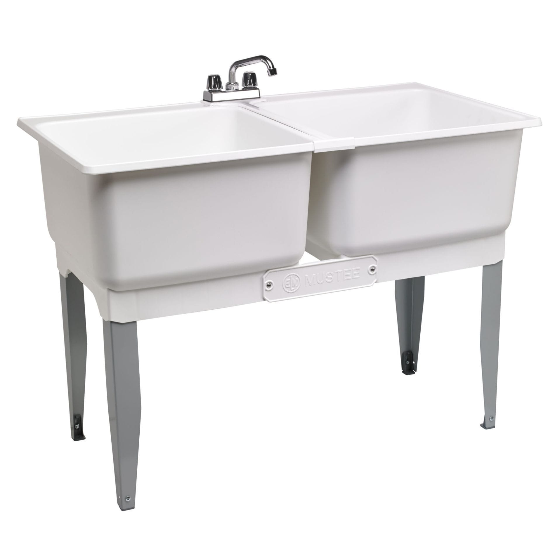 Mustee 46 In X 25 In 2 Basin White Freestanding Polypropylene Tub Utility Sink With Drain And Faucet