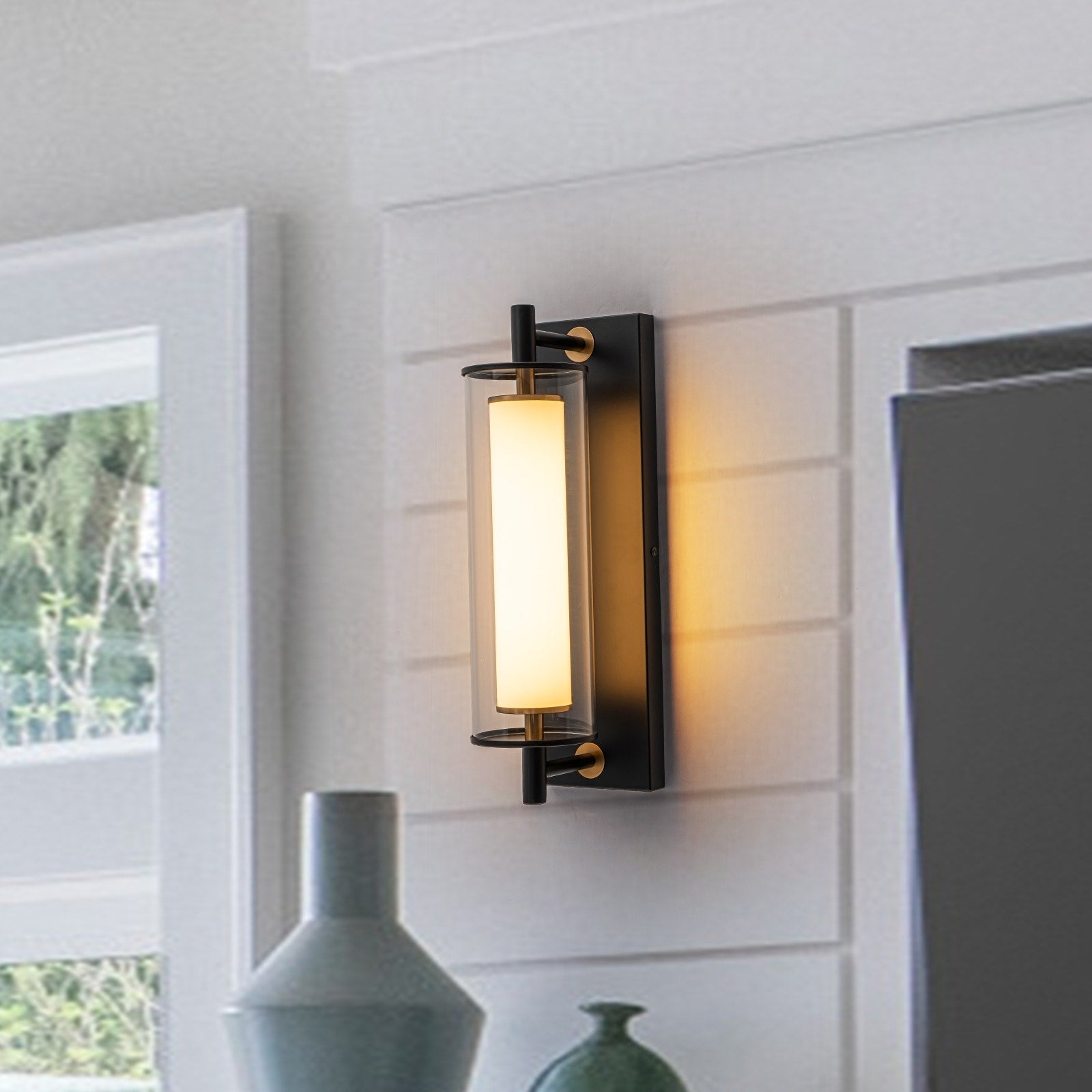 Double Layer Cylindrical Clear Glass Led Wall Sconce Modern Industrial