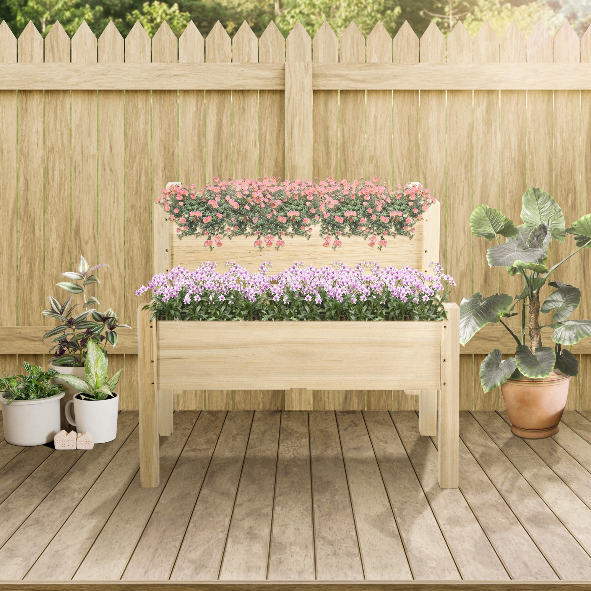 Double Level Outdoor Planter Box Vegetables And Herbs With Drainage