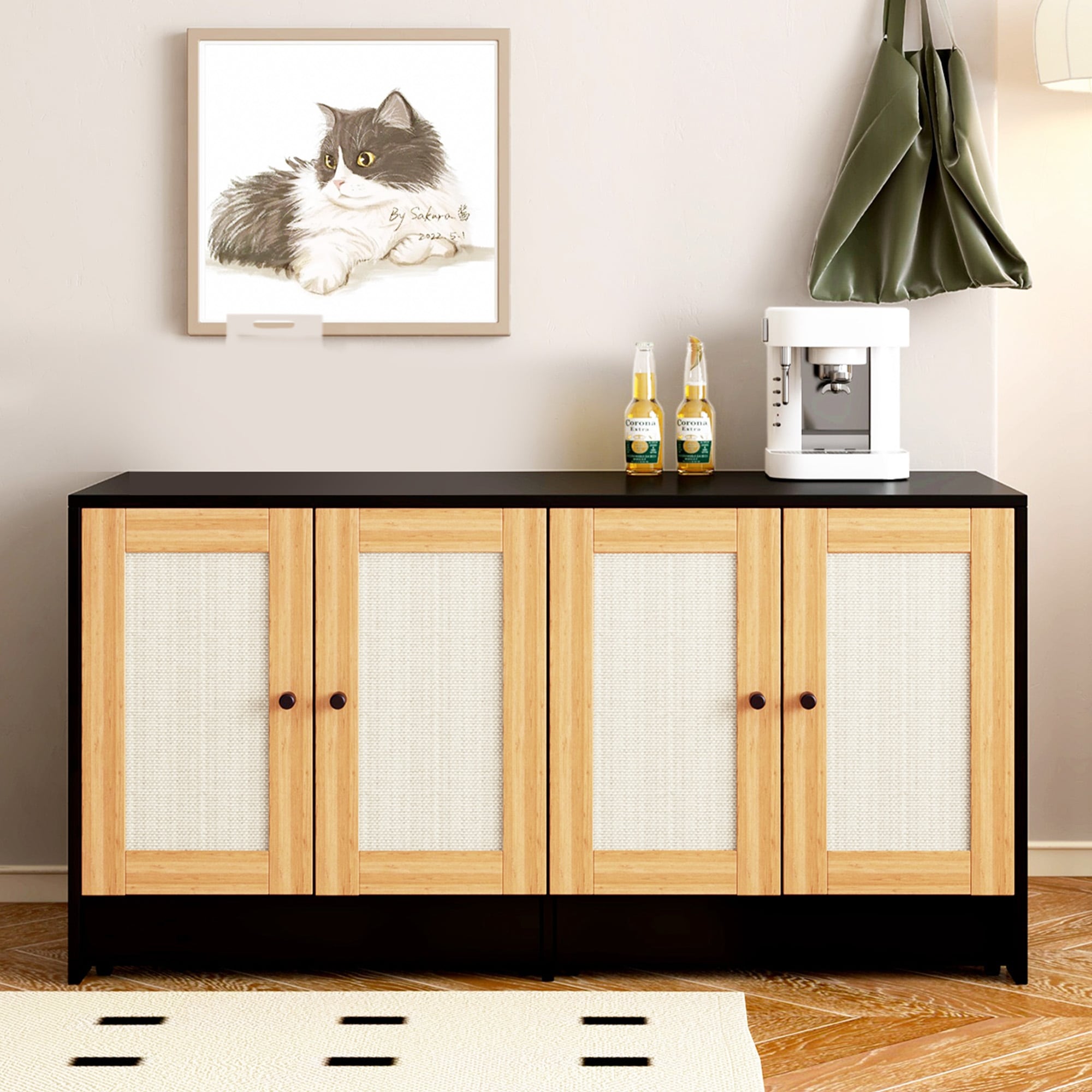 Double Litter Box Enclosure Cat Litter Box Enclosure For 2 Cats Hidden Litter Box Furniture With Rattan Doors