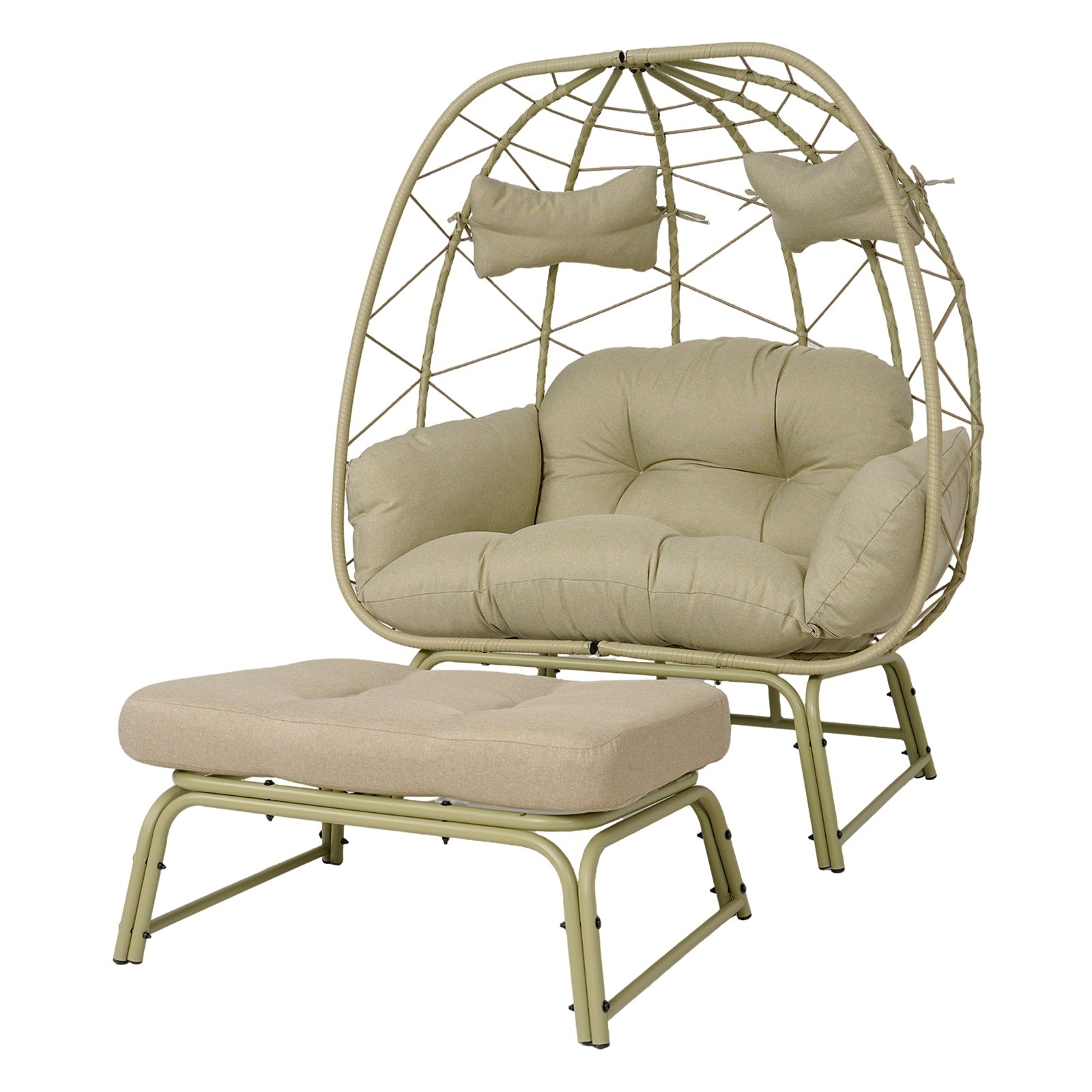 Double Patio Egg Chair With Ottoman Wicker Outdoor Egg Chair With Cushion 2 Person Lounge Chair With Footrest For Balcony