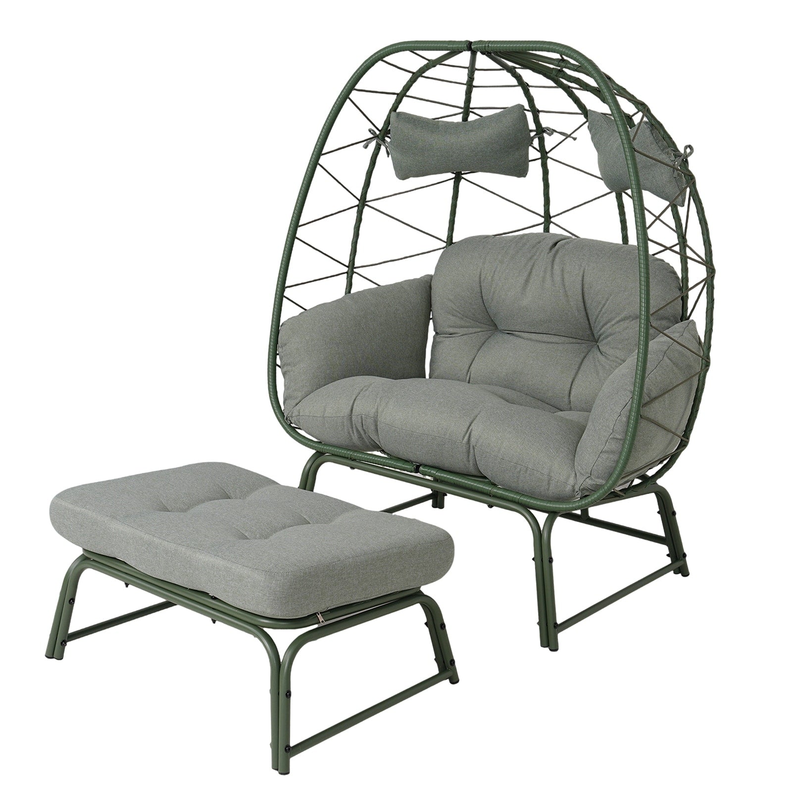 Double Patio Egg Chair With Ottoman Wicker Outdoor Egg Chair With Cushion 2 Person Lounge Chair With Footrest For Balcony