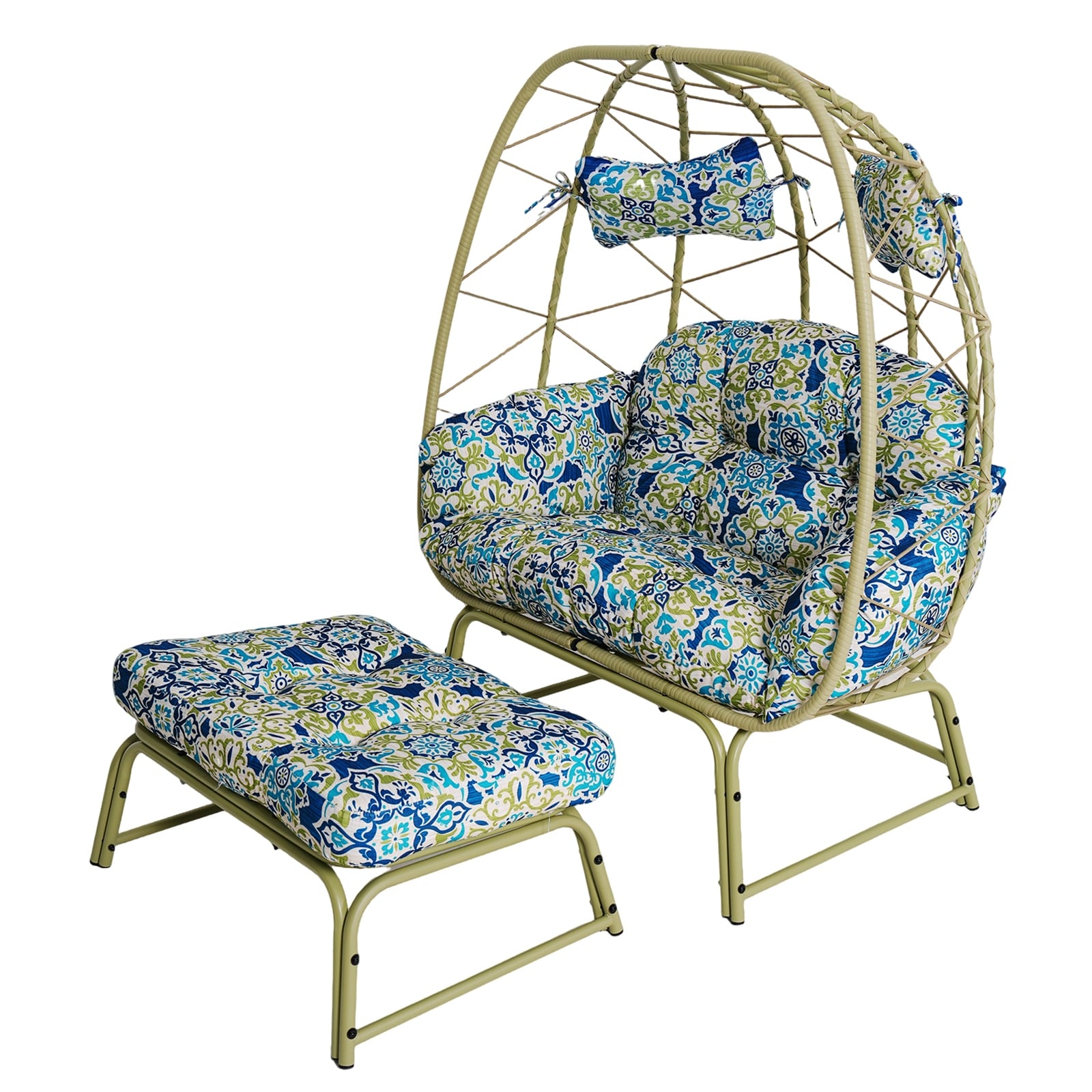 Double Patio Egg Chair With Ottoman Wicker Outdoor Egg Chair With Cushion 2 Person Lounge Chair With Footrest For Balcony