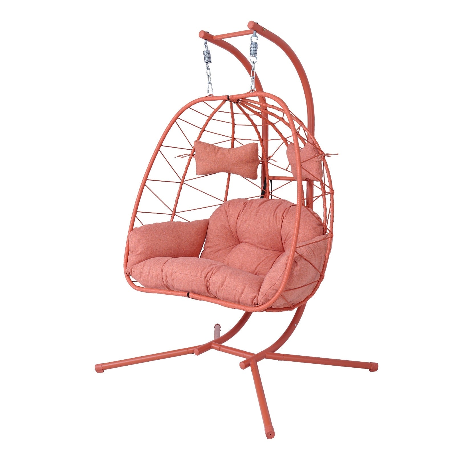 Double Person Egg Swing Chair With Stand 660Lbs Heavy Duty Pe Rattan Hanging Chair With Thick Cushion Pillow
