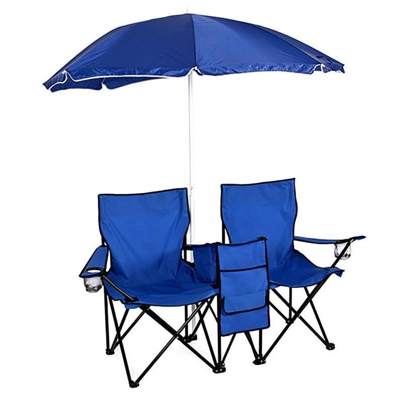 Double Picnic Beach Camping Folding Chair Table Cooler Patio Umbrella