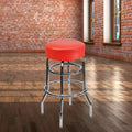 Lancaster Home Red Vinyl Upholstered Double Ring Chrome Stool