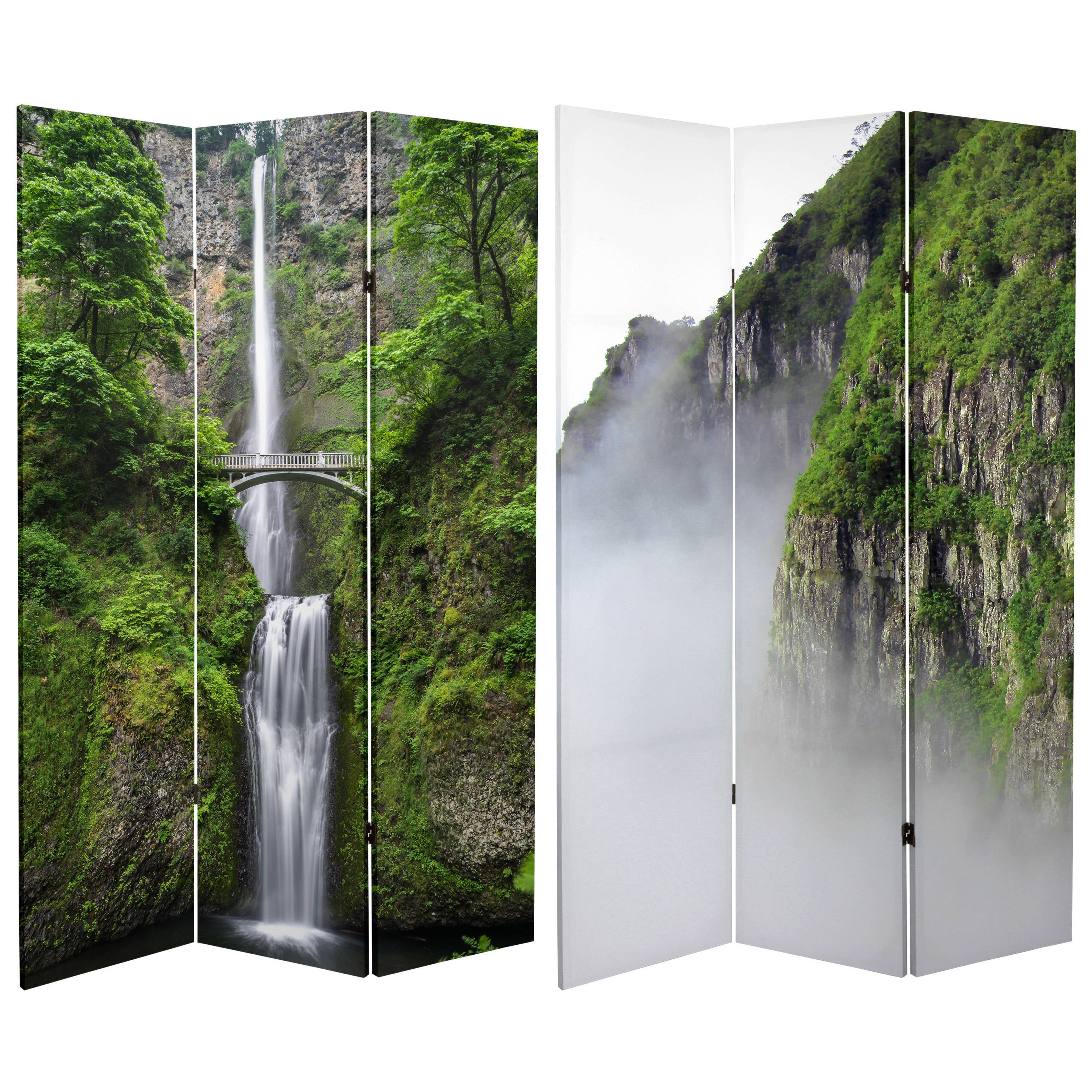Double Sided Mountaintop Waterfall 6 Foot Tall Canvas Room Divider