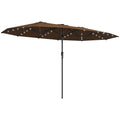 Double Sided Sun Umbrella Outdoor Garden Parasol Patio Sun Shade With Led Solar Light Coffee
