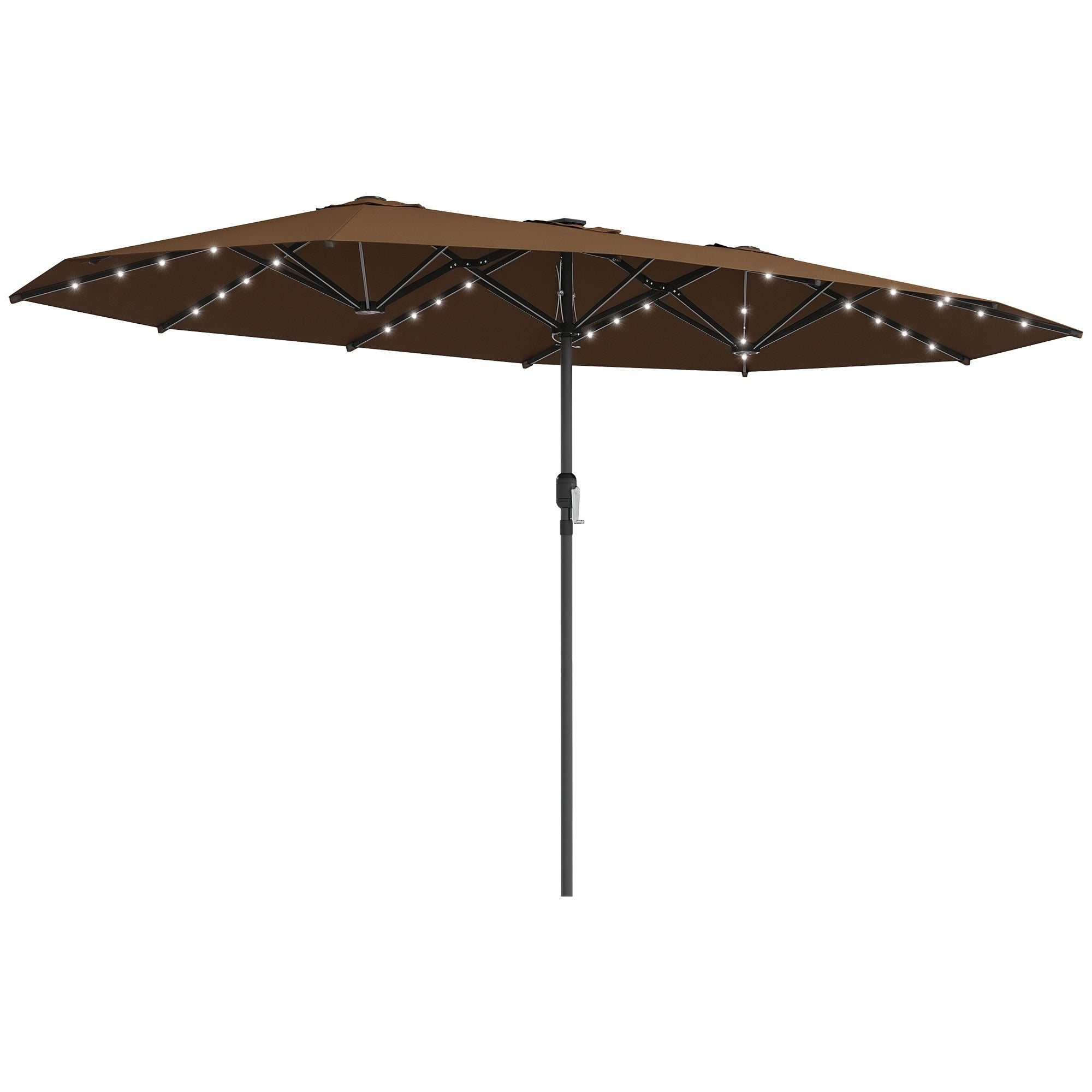 Double Sided Sun Umbrella Outdoor Garden Parasol Patio Sun Shade With Led Solar Light Coffee