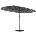 Double Sided Sun Umbrella Outdoor Garden Parasol Patio Sun Shade With Led Solar Light Sand Base Gray