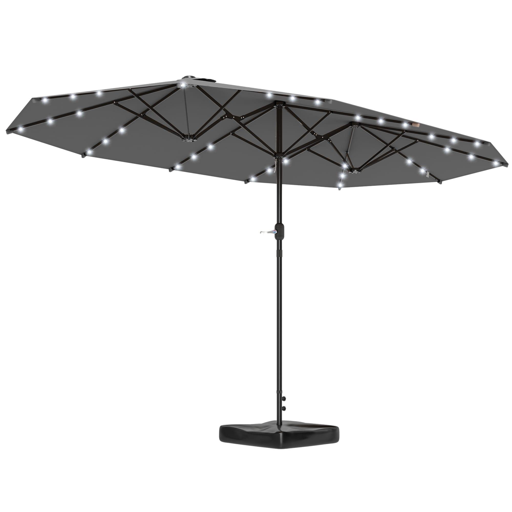 Double Sided Sun Umbrella Outdoor Garden Parasol Patio Sun Shade With Led Solar Light Sand Base Gray